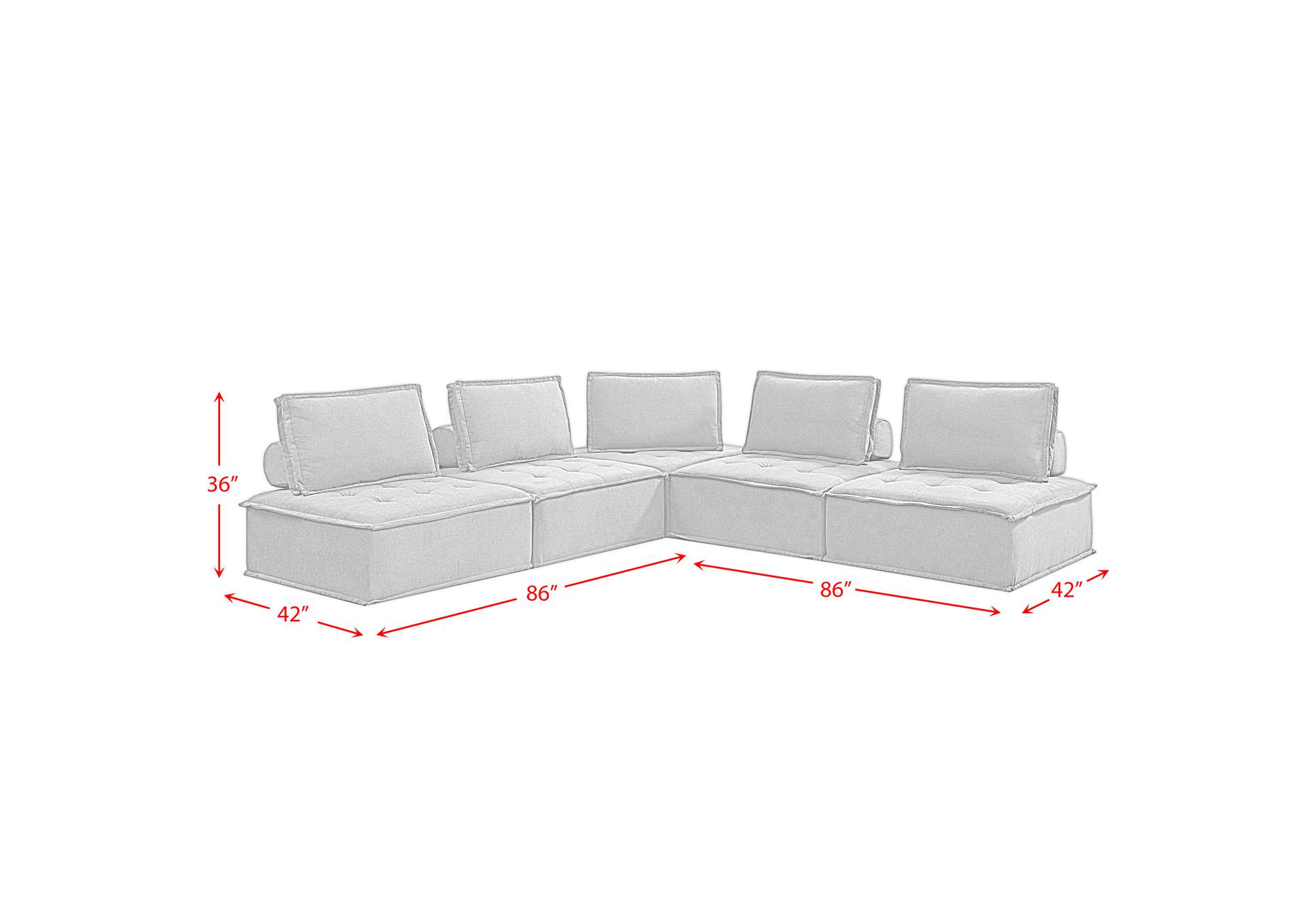 Paxton Modular Seating 5 Piece Sectional,Elements