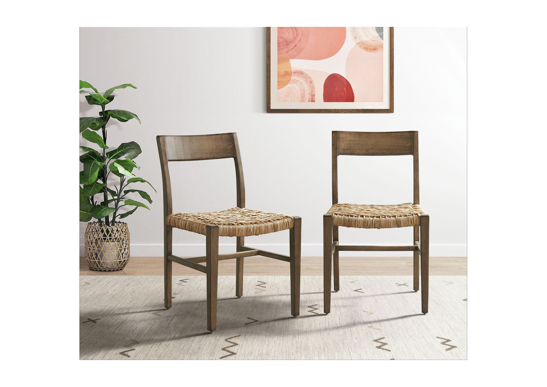 Randi Dining Side Chair With Rattan Woven Seat In Dark 2 Per Carton,Elements