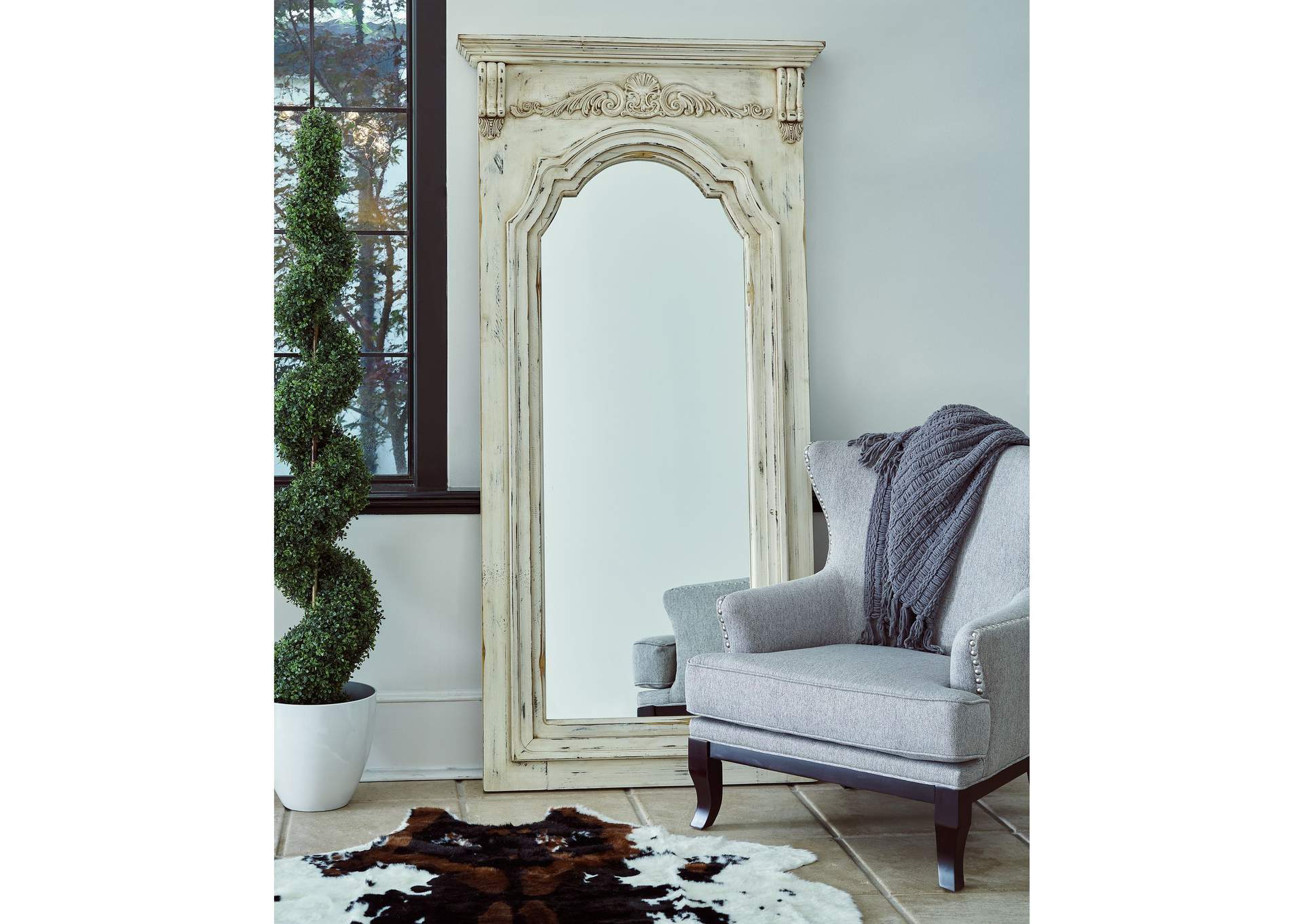 Rebecca Vertical Mirror Antique White,Elements