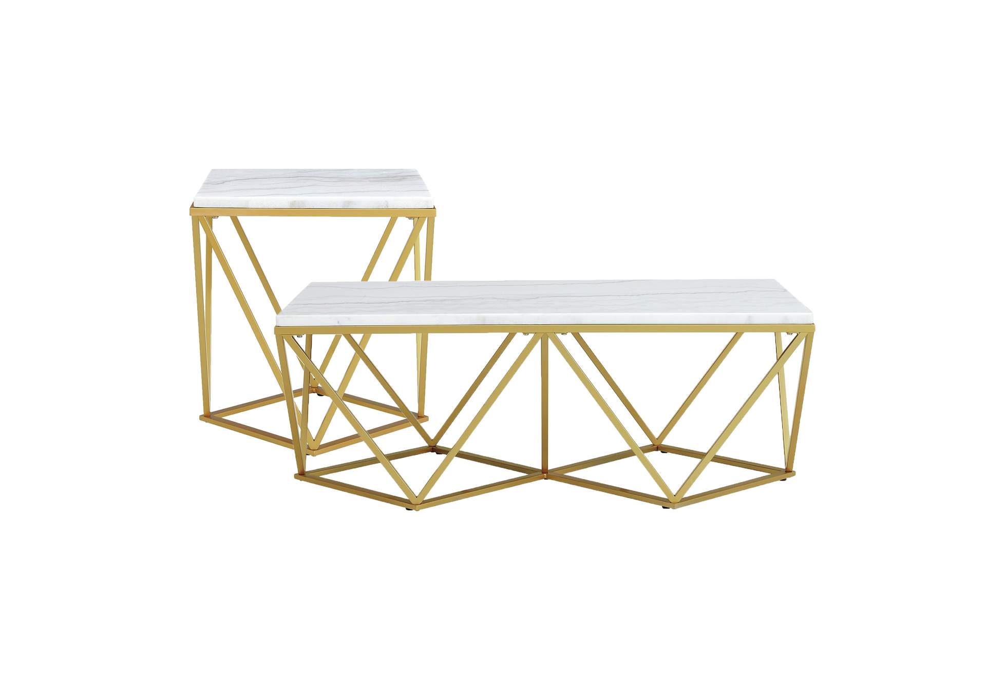 Riko 2 Piece Occasional Table Set In Gold - Coffee Table End Table,Elements