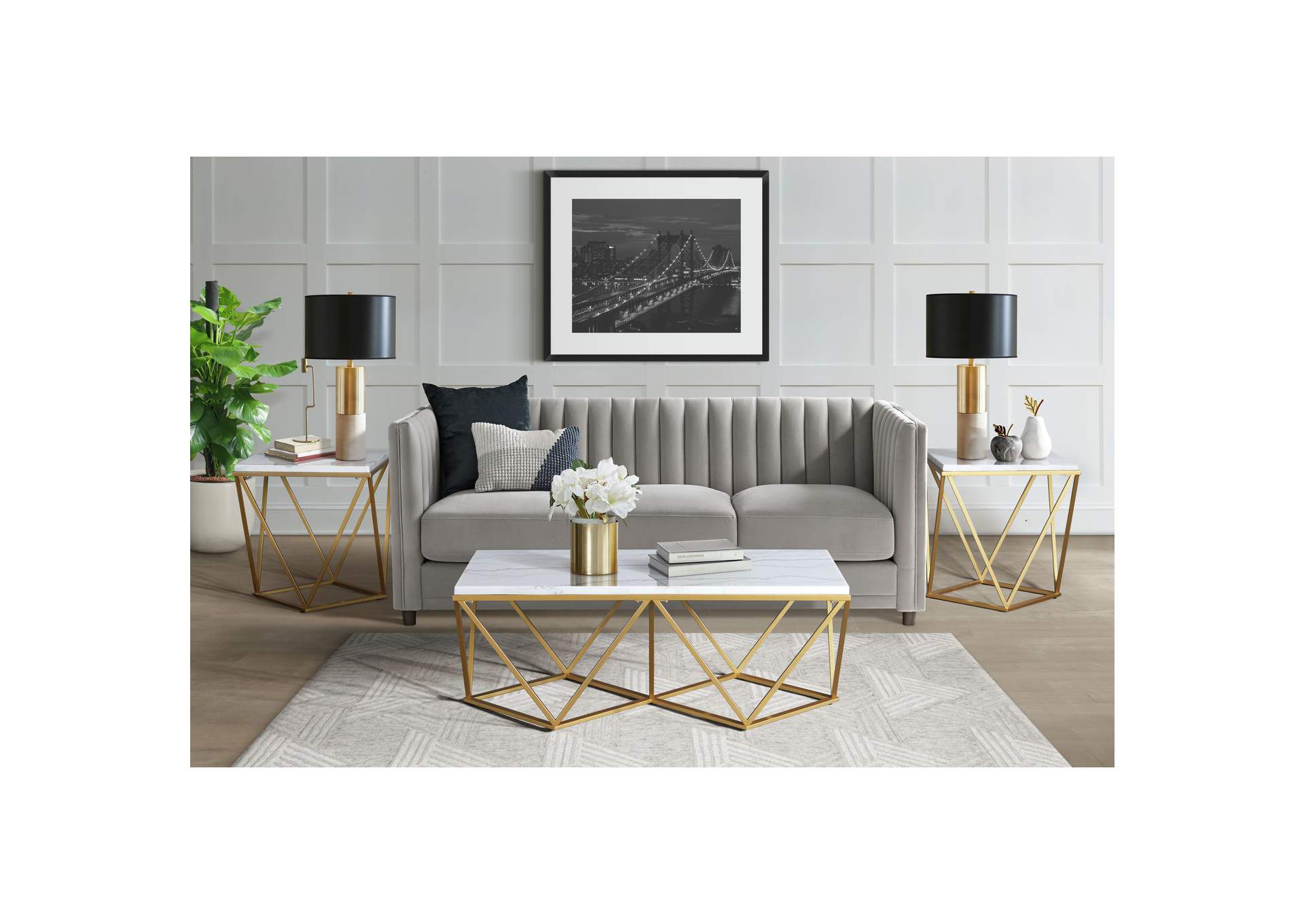 Riko 2 Piece Occasional Table Set In Gold - Coffee Table End Table,Elements