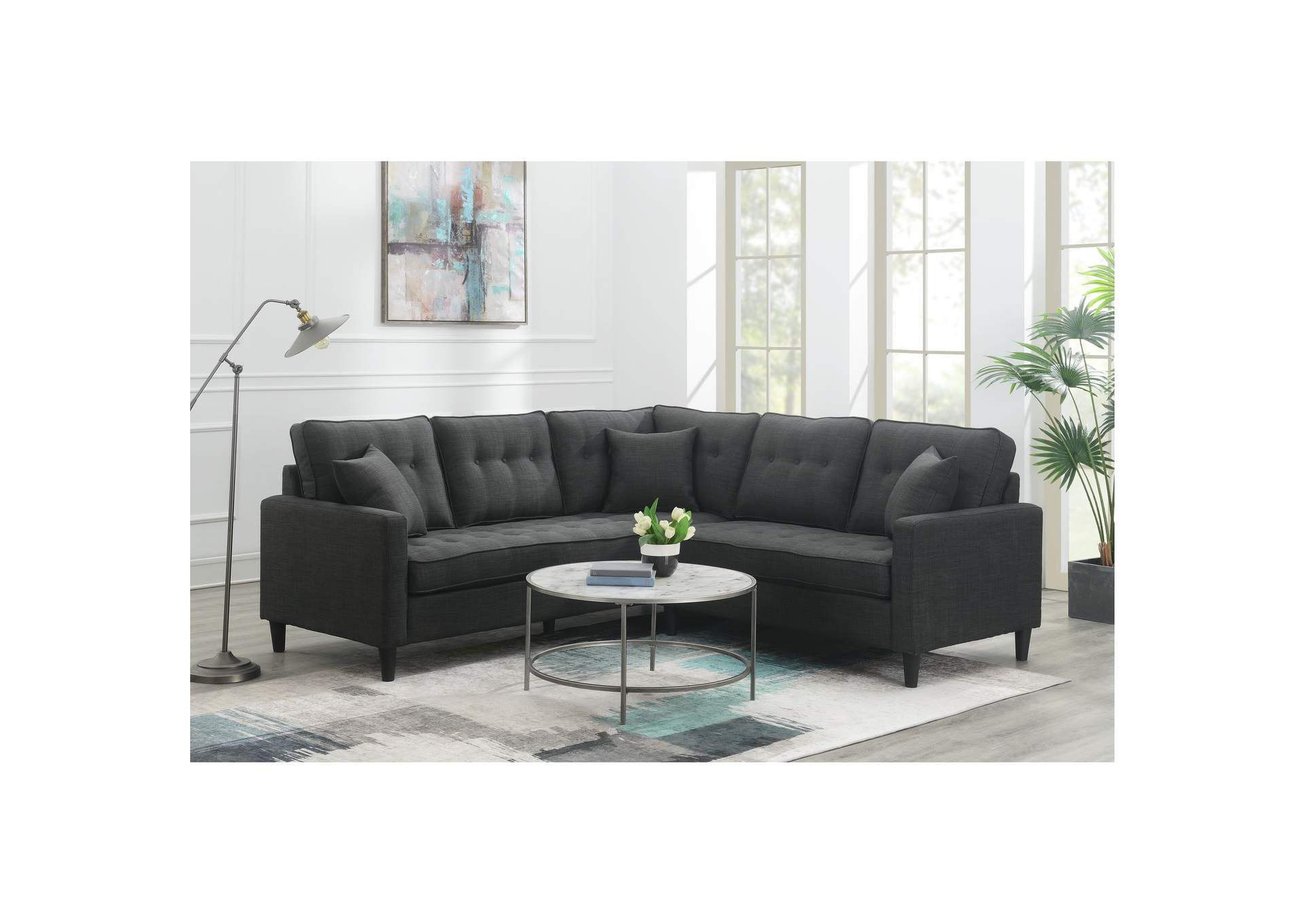 Rockford Left Hand Facing Sofa With 2 Pillows Heirloom Charcoal,Elements