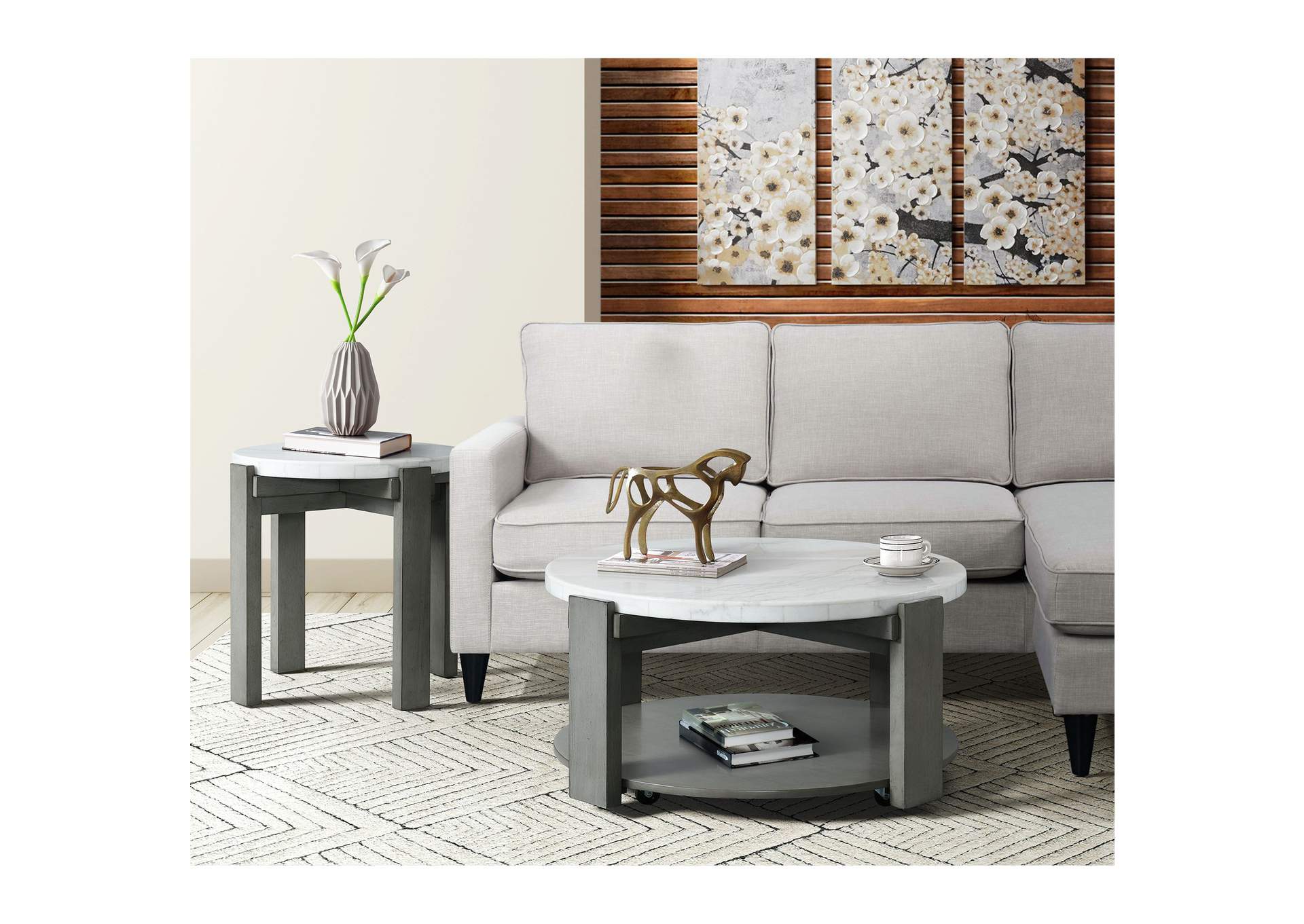 Rosamel Round End Table In Grey,Elements