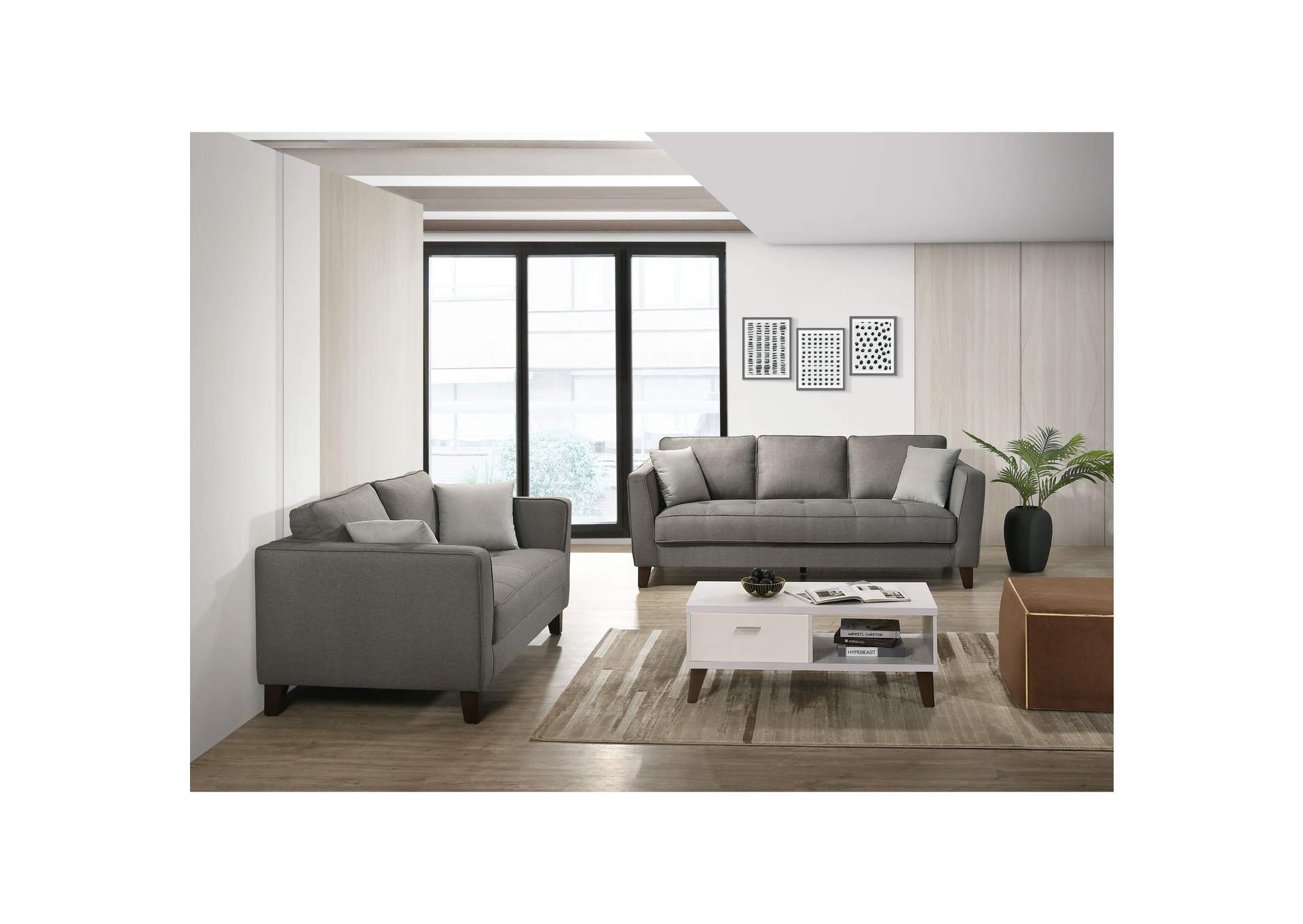 Rosemont Loveseat In Apollo Dark Grey D26 With 2 Pillows,Elements