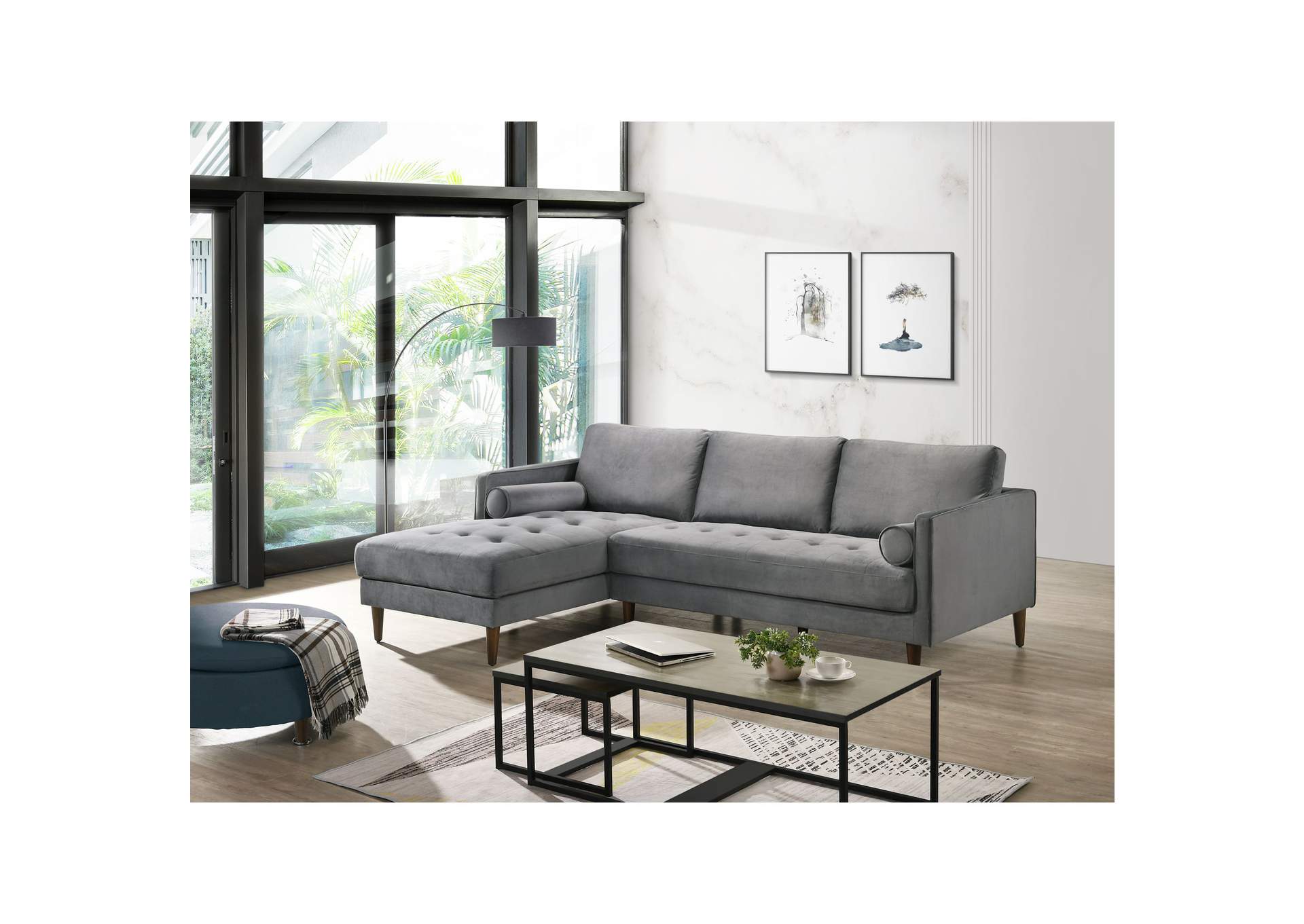 Sampson Sectional Left Hand Facing Chaise In Broadway Metal With Self Arm Pillow,Elements