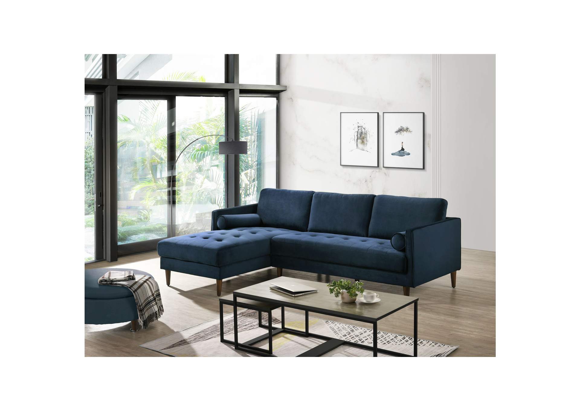 Sampson Sectional Left Hand Facing Chaise In Broadway Navy With Self Arm Pillow,Elements