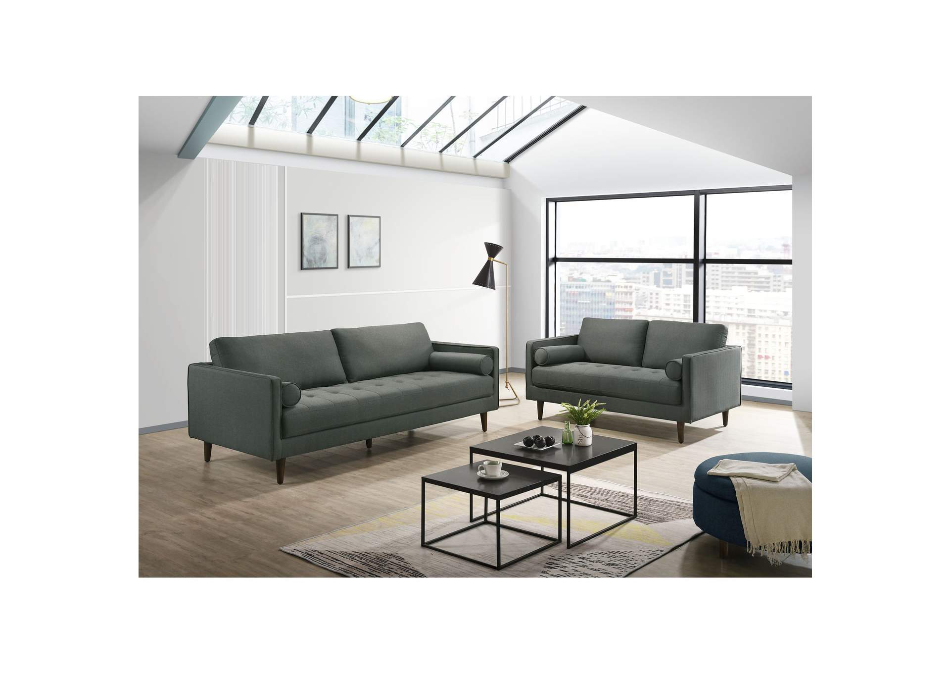 Sampson Sofa Apollo Midnight Grey D28 With 2 Self Arm Pillows,Elements