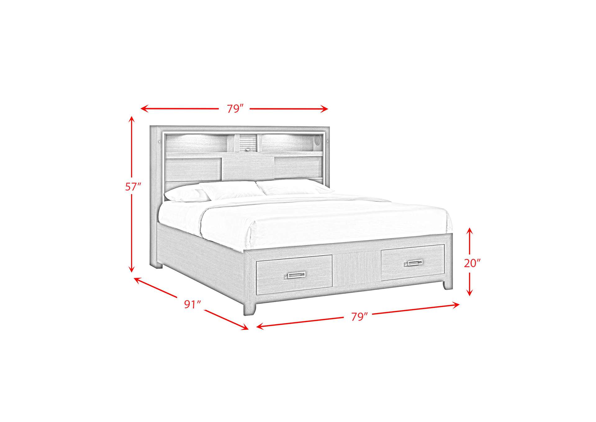 Sasha King Music Bed With Led Light In Grey,Elements
