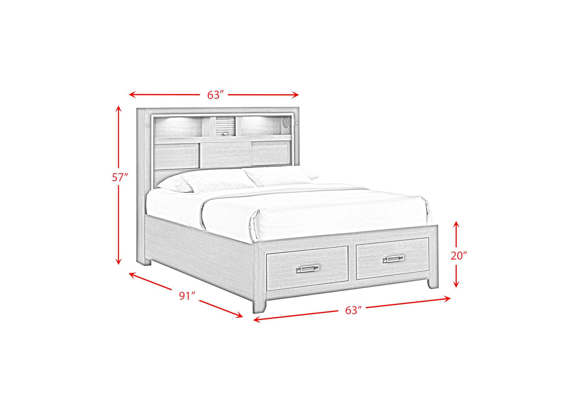 Sasha Queen Music Bed With Led Light In Grey,Elements