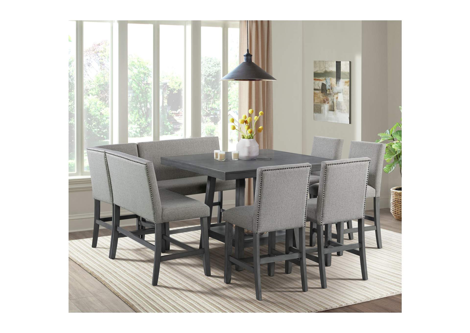 Seneca 8Pc Counter Height Dining Set In Grey - Table Four Chairs And Complete Bench,Elements