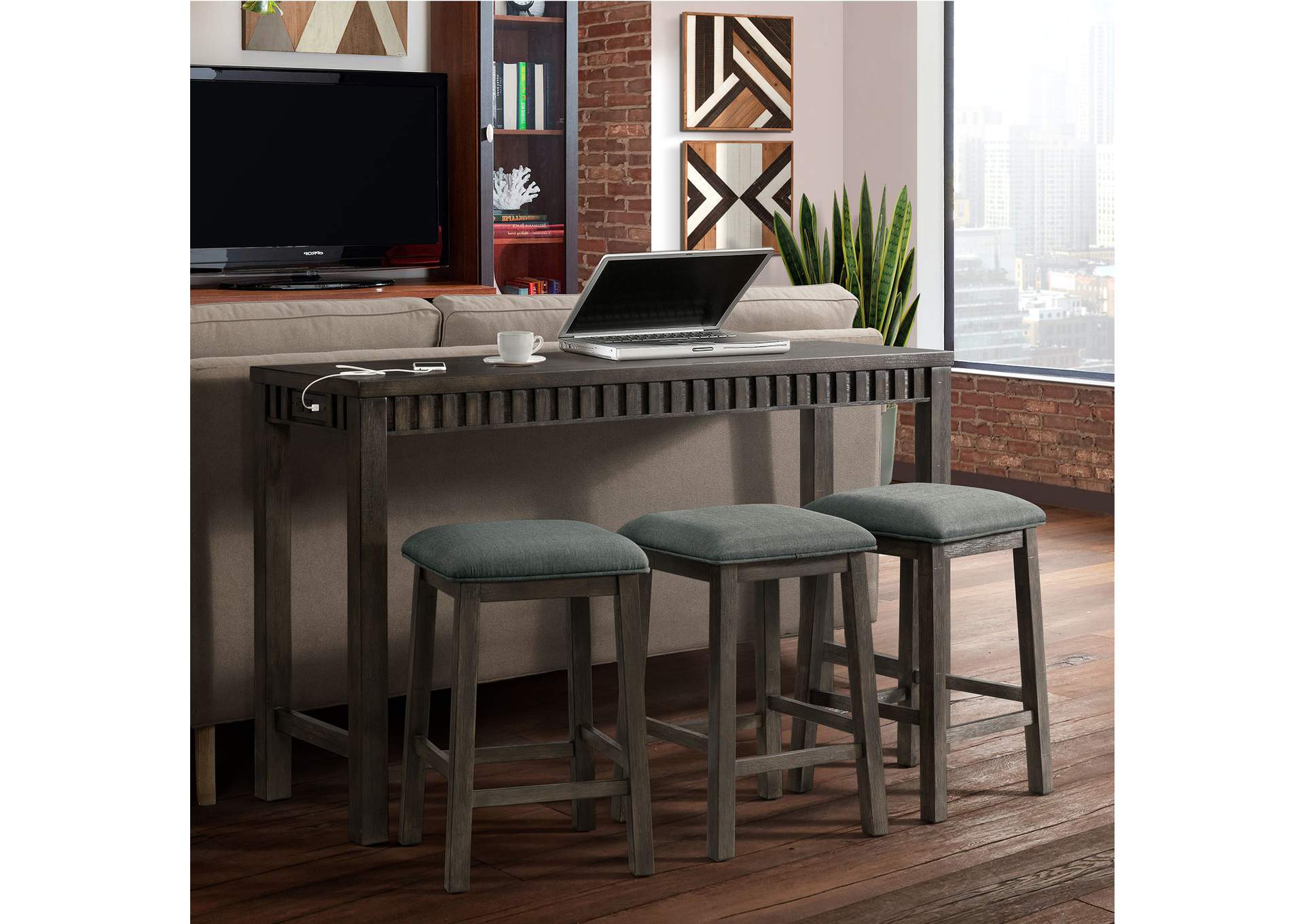 Shelter Bay Occasional Bar Stool Set Power Bar Table 3 Stools,Elements