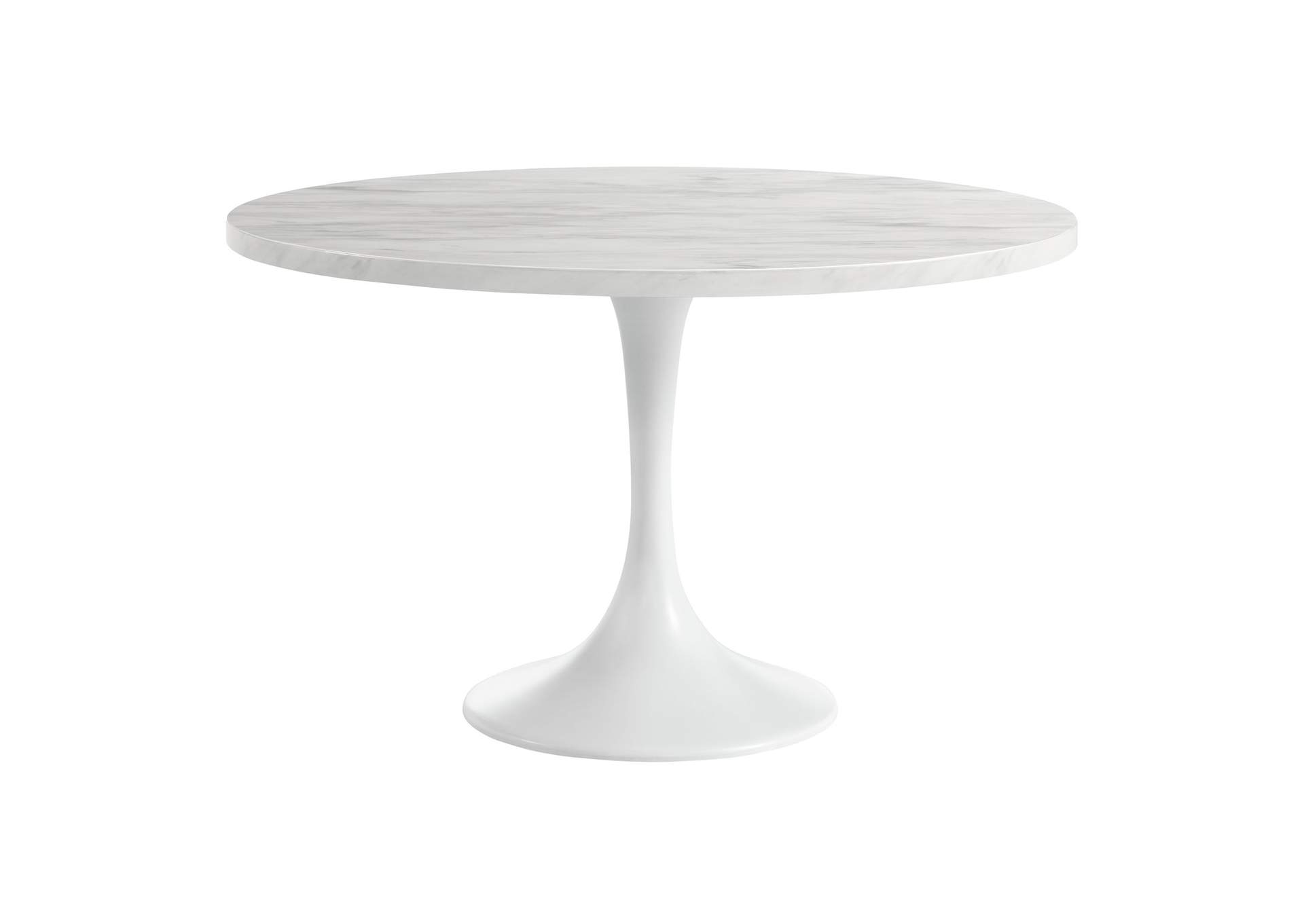 Sherlyn Round Dining Table With Faux Marble In White,Elements