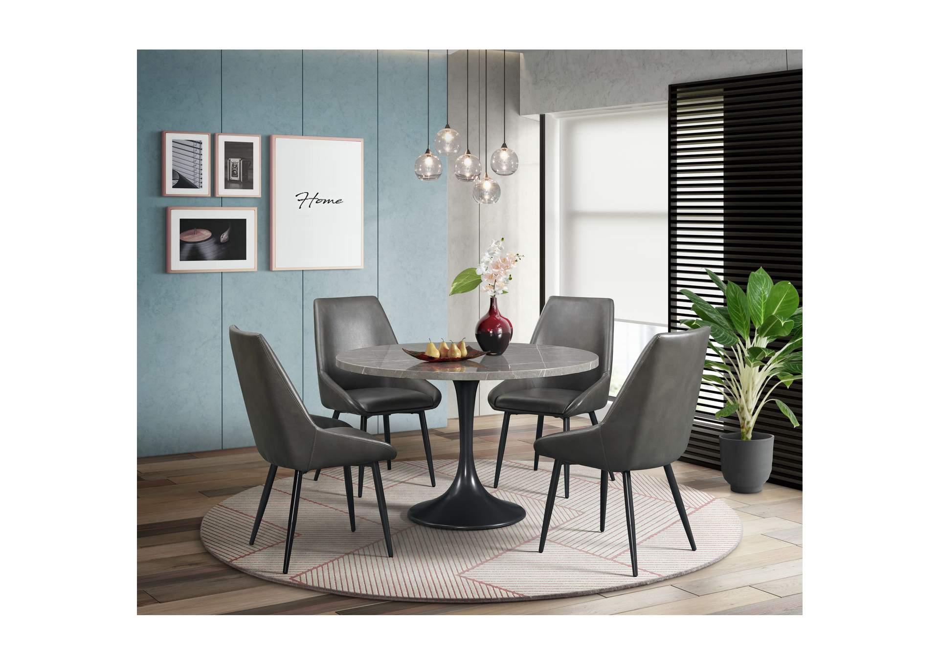 Sherlyn Round Dining Table With Faux Marble In Metal,Elements