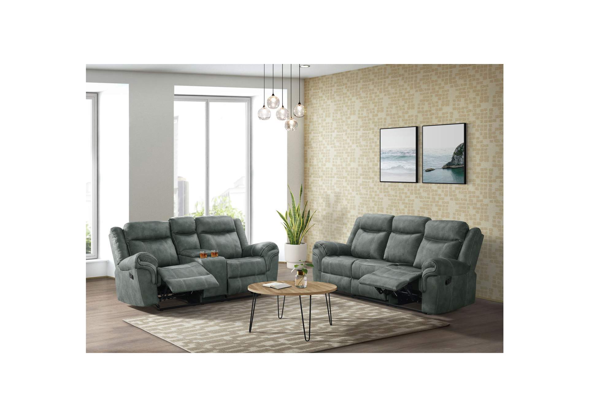 Sorrento 2 Piece Living Room Set In Fb367 Charcoal - Sofa Loveseat,Elements