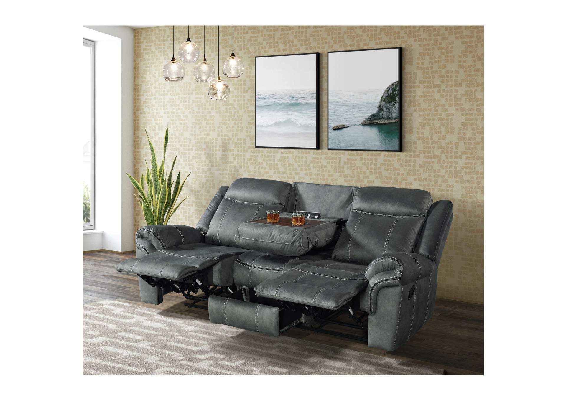 Sorrento Motion Sofa With Dropdown In Fb367 Charcoal,Elements