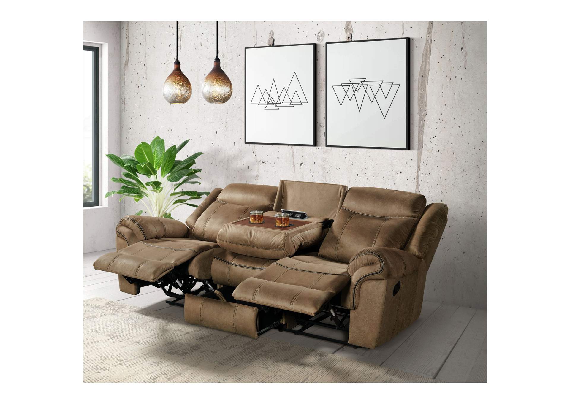 Sorrento Motion Sofa With Dropdown In T101 Brown,Elements