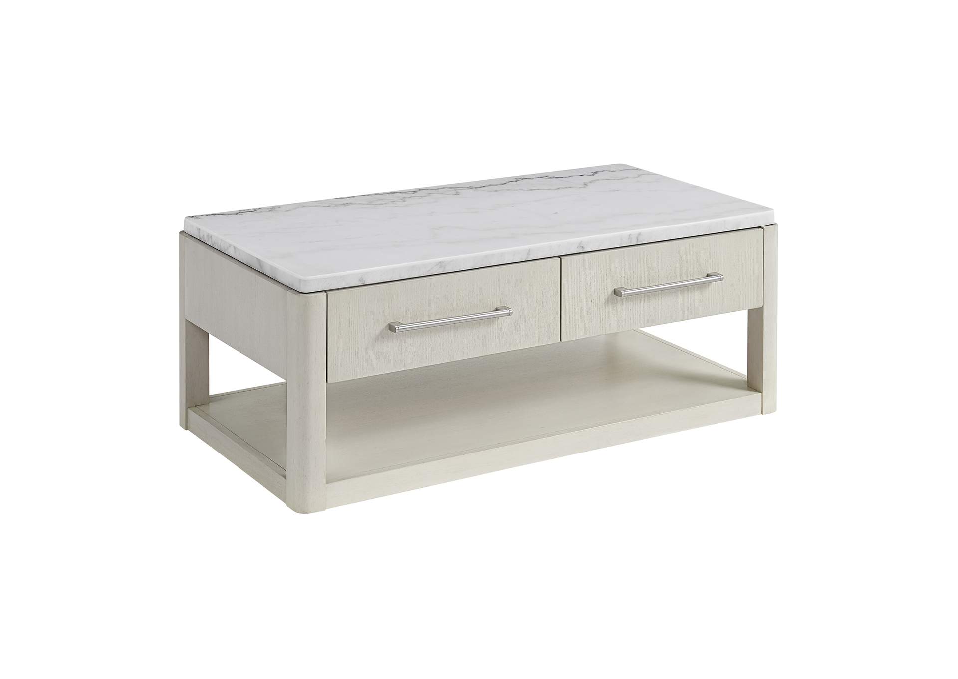 South Beach Cocktail Table With White Marble Top In Almond White,Elements