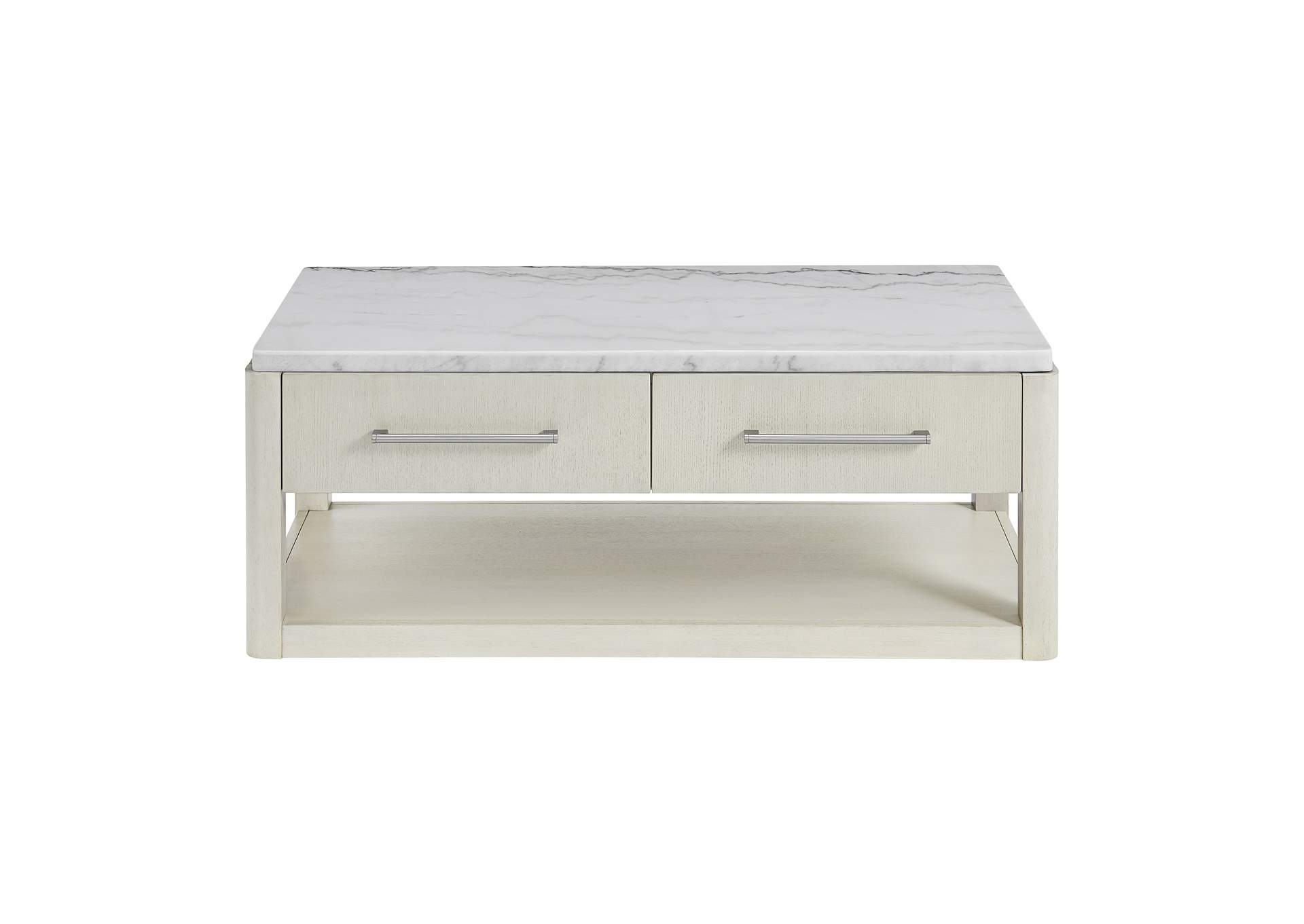 South Beach Cocktail Table With White Marble Top In Almond White,Elements