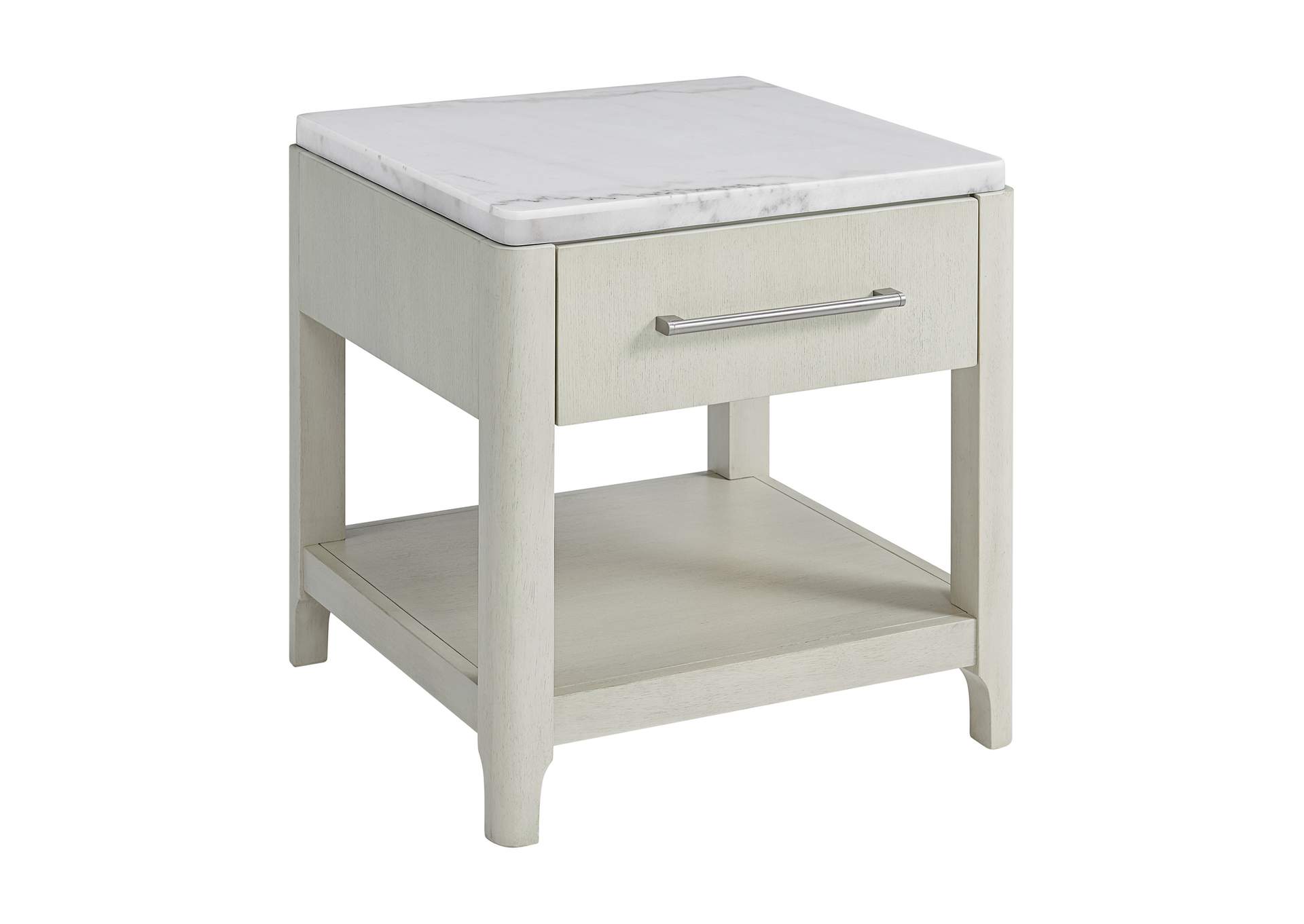 South Beach End Table With White Marble Top In Almond White,Elements