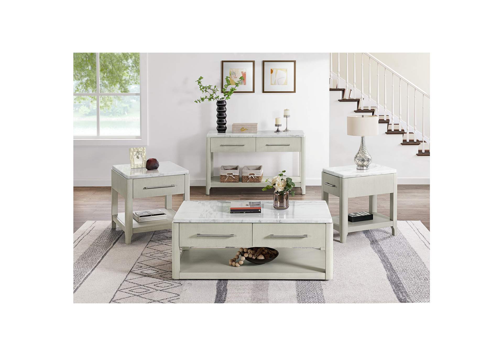 South Beach Sofa Table With White Marble Top In Almond White,Elements