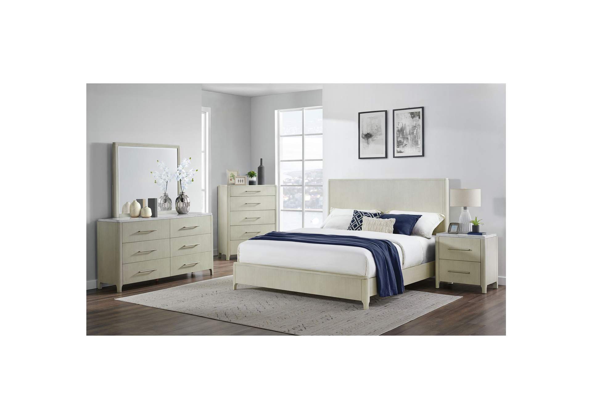 South Beach 6 - Drawer Dresser With White Marble Top In Almond White,Elements