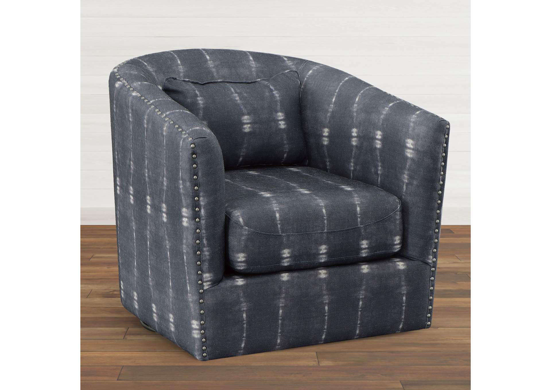 Stanton Swivel Chair In Bali Indigo With One Kidney Self Pillow With Nails,Elements