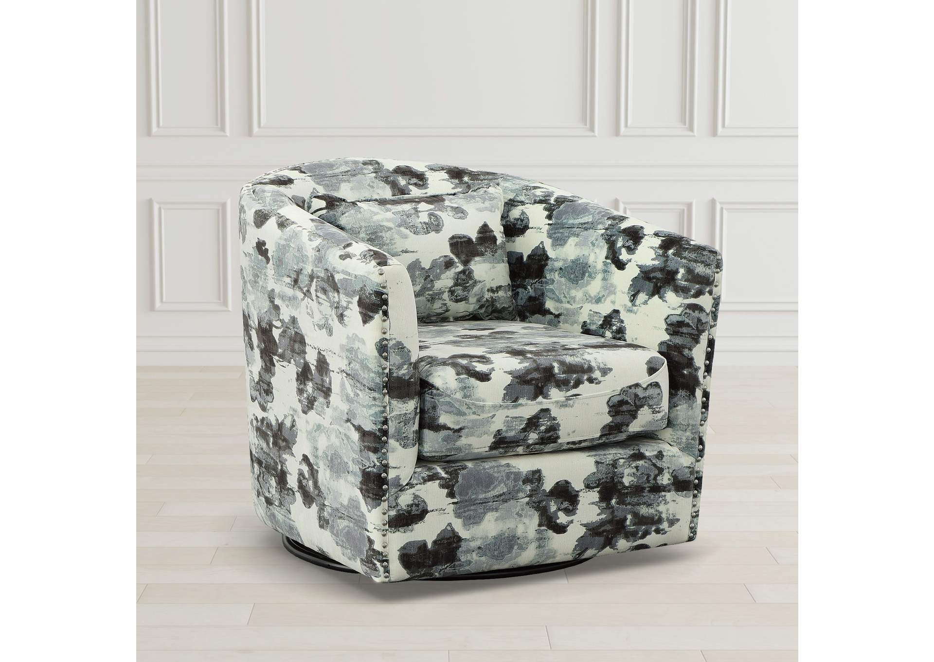 Stanton Swivel Chair In Mirabelle Lapis With One Kidney Self Pillow With Nails,Elements