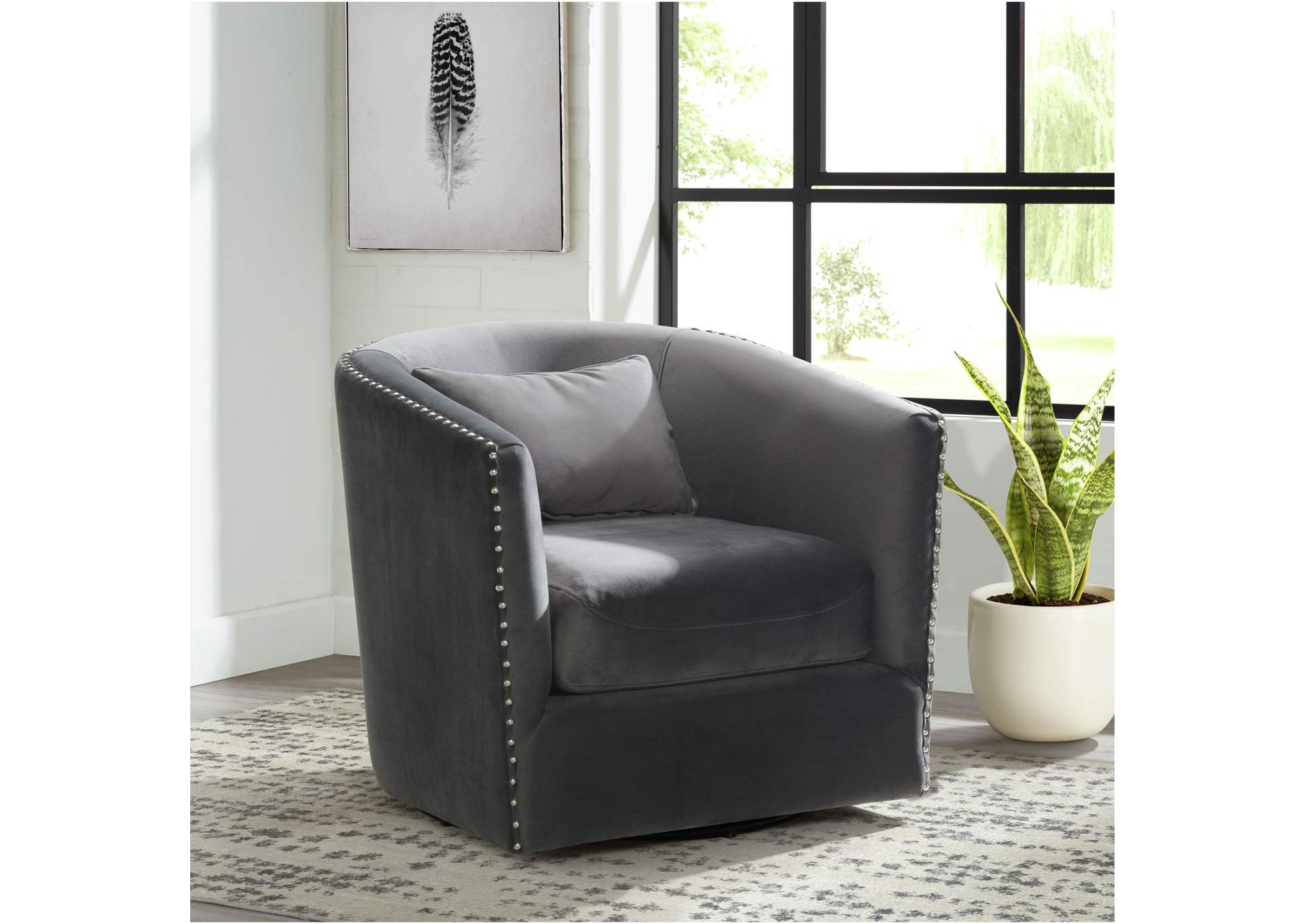 Stanton Swivel Chair In Royale Metal With Nails - 3A,Elements