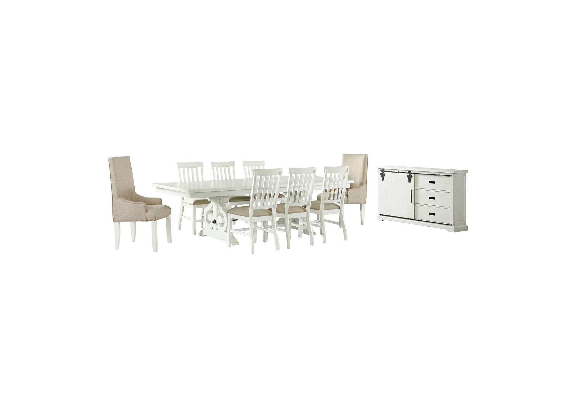 Stone 10 Piece Dining Set In White - Table Six Side Chairs Two Parson Chairs Server,Elements
