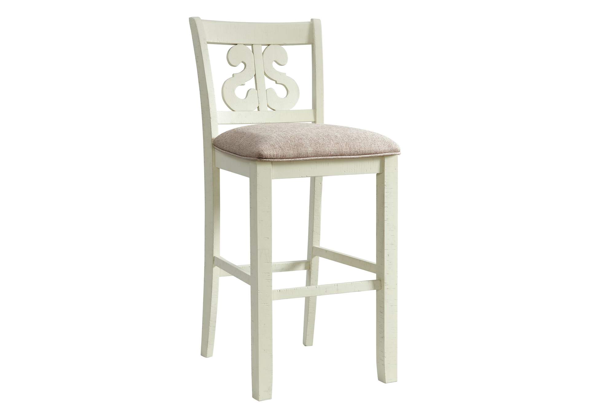 Stone 30 Bar Scroll Back Stool With Fabric Seat In White 2 Per Carton,Elements