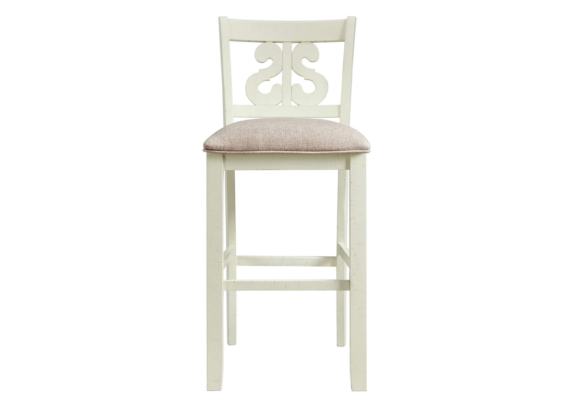 Stone 30 Bar Scroll Back Stool With Fabric Seat In White 2 Per Carton,Elements