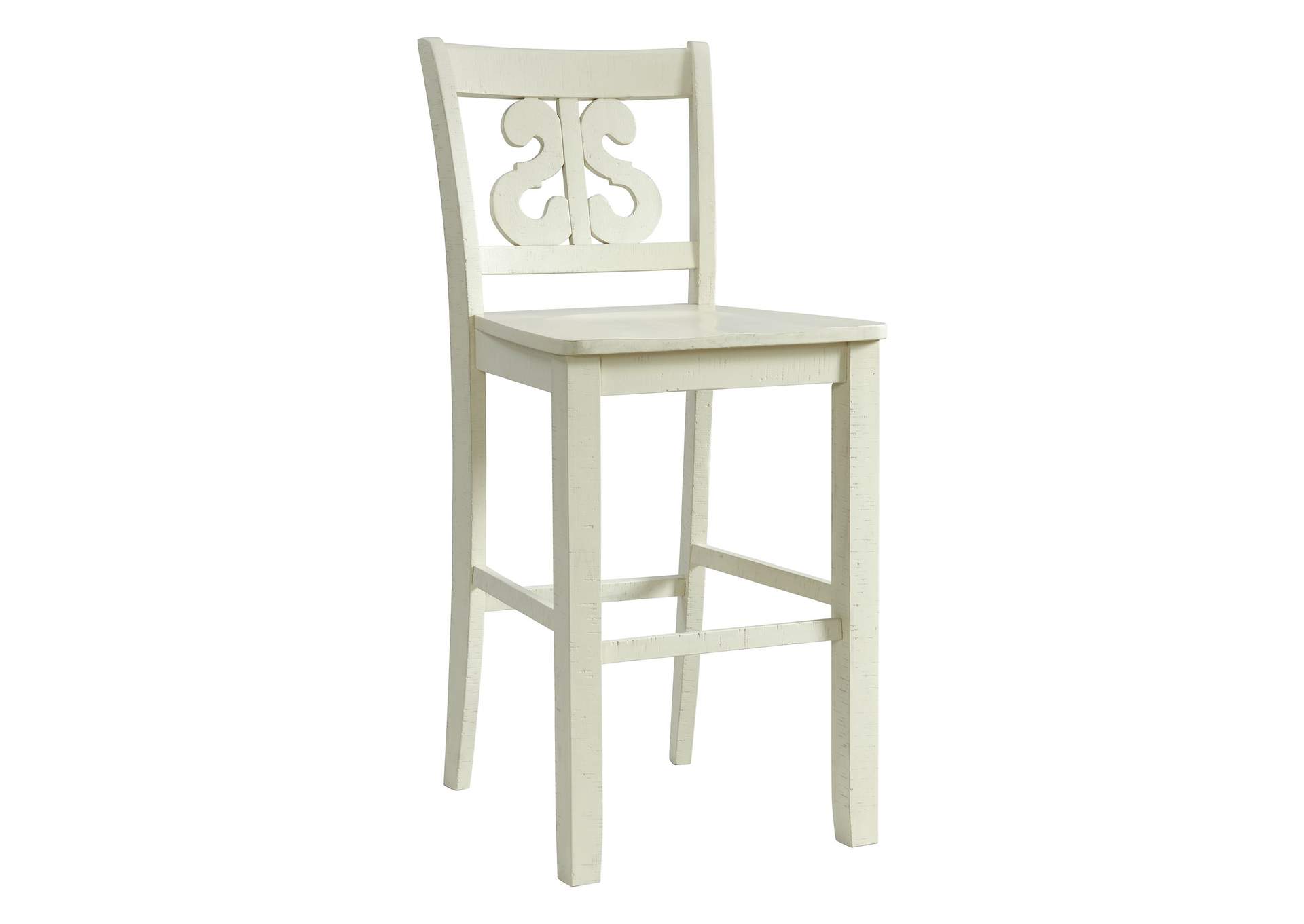 Stone 30 Bar Scroll Back Stool With Wood Seat In White 2 Per Carton,Elements