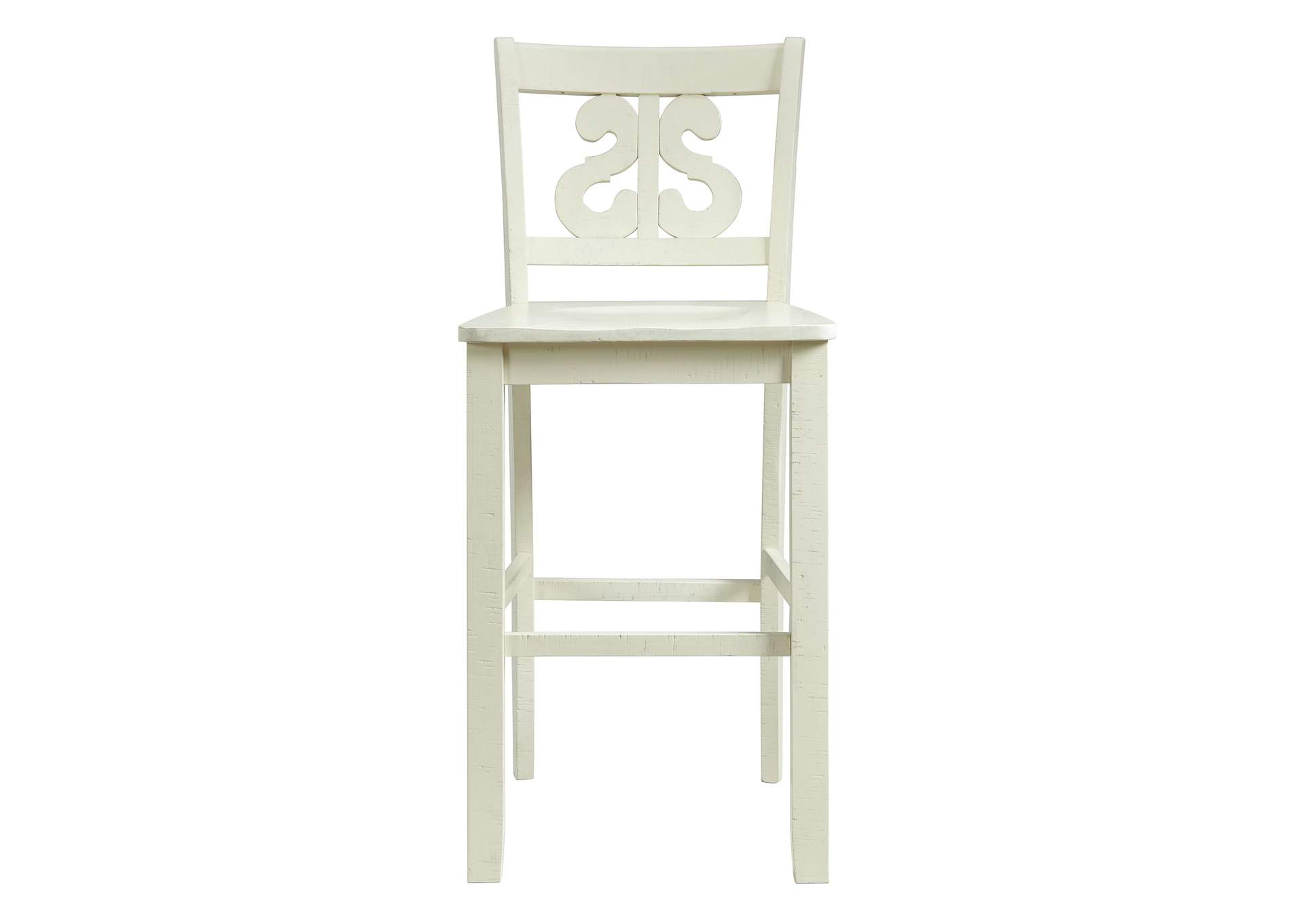 Stone 30 Bar Scroll Back Stool With Wood Seat In White 2 Per Carton,Elements