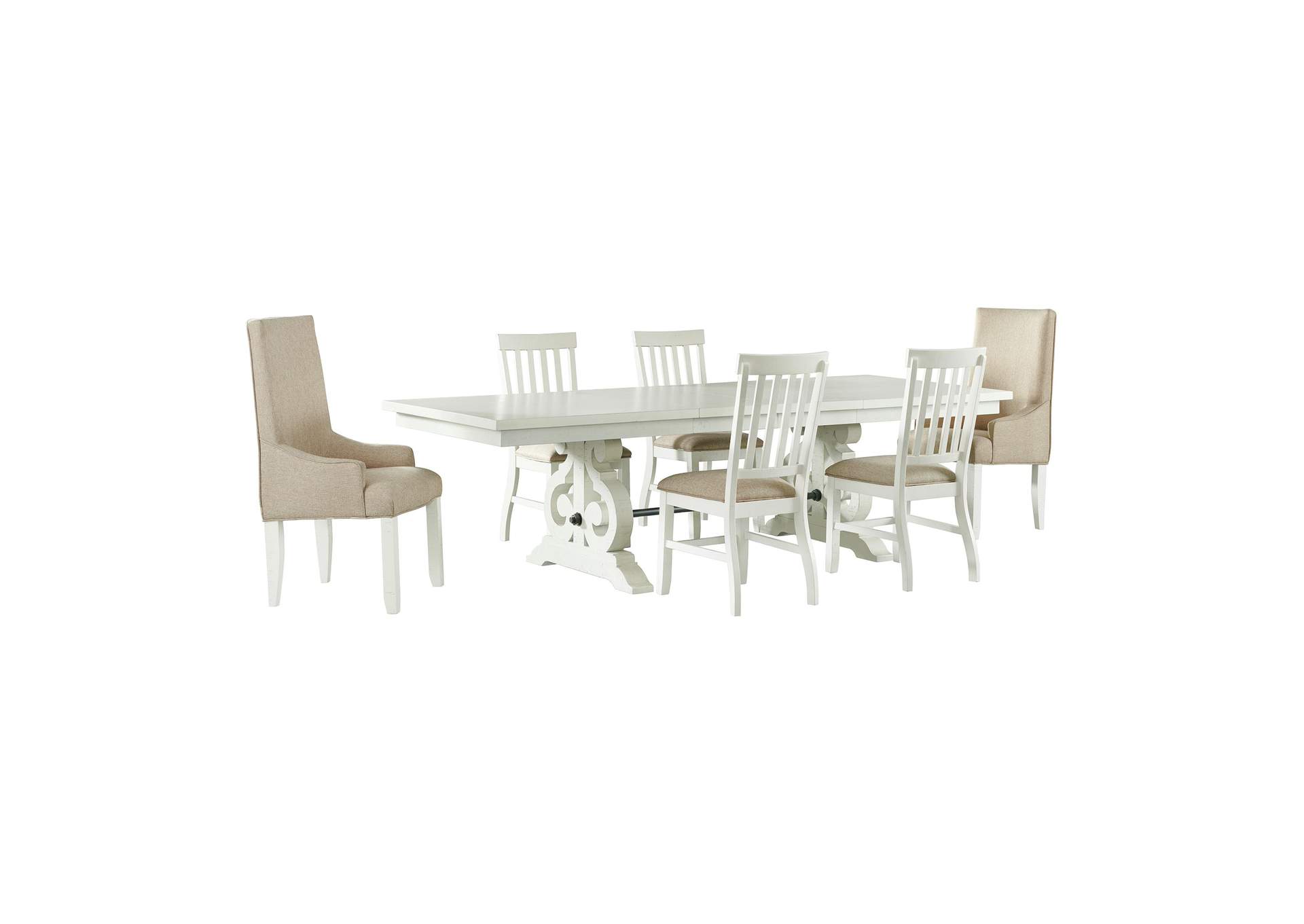 Stone 6 Piece Dining Set In White - Table Four Side Chairs Two Parson Chairs,Elements