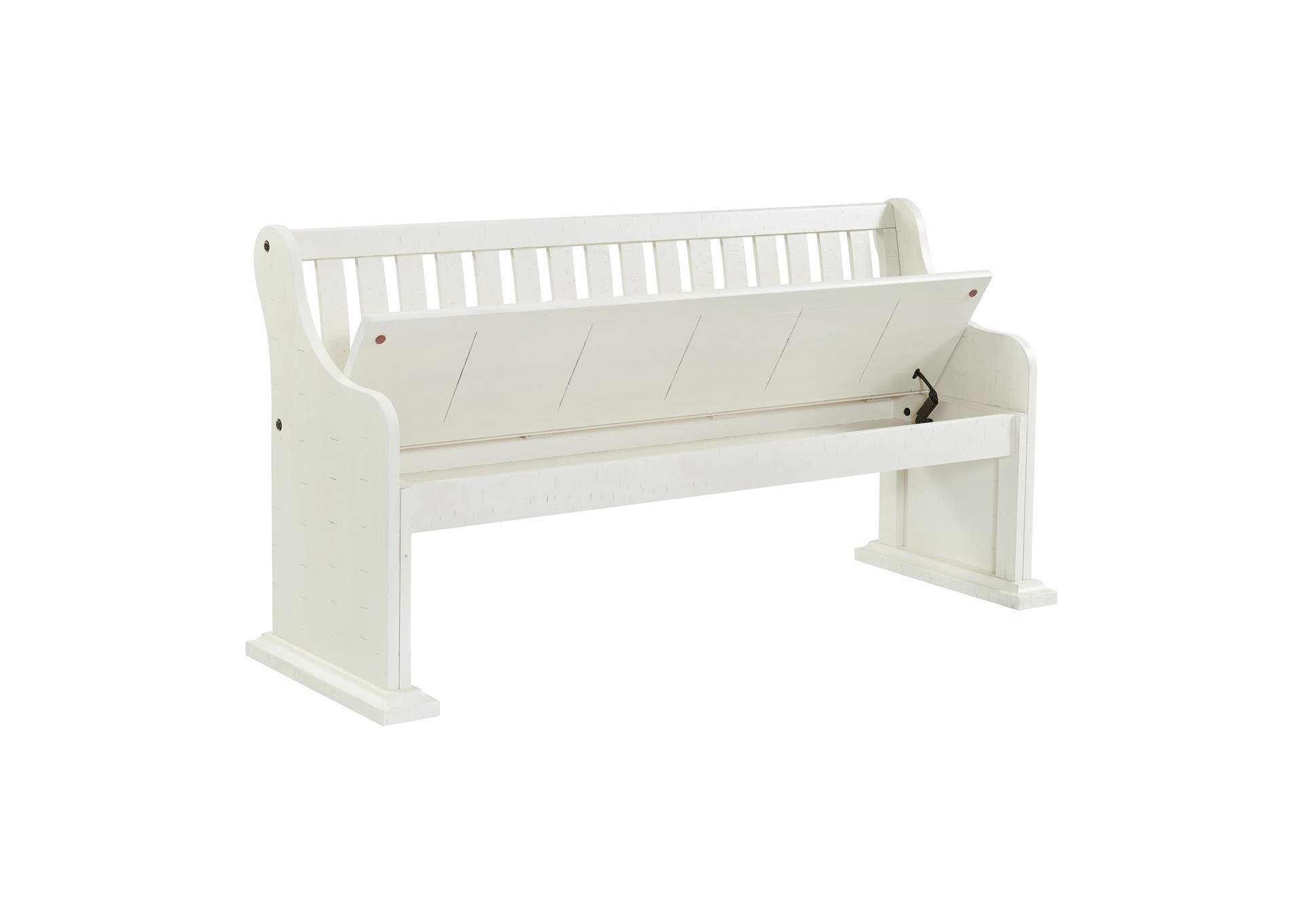 Stone Pew Bench With Storage In White,Elements