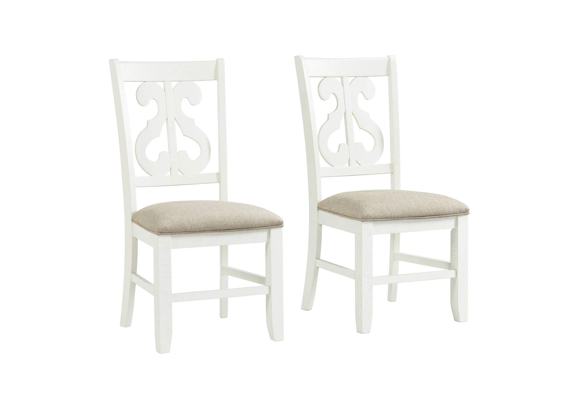 Stone Wooden Swirl Back Side Chair In White 2 Per Pack,Elements