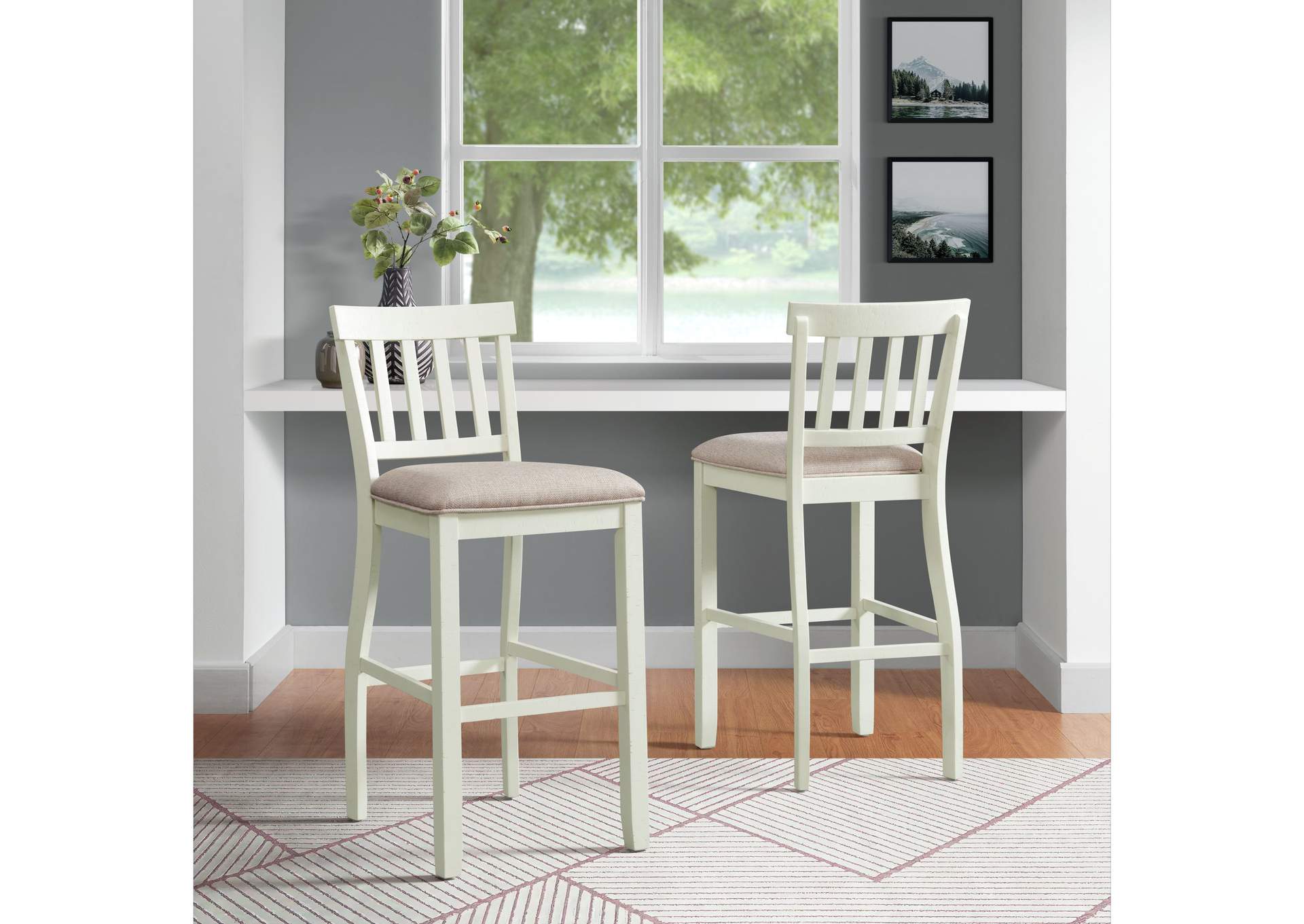 Stone 30 Bar Slat Back Stool With Fabric Seat In White 2 Per Carton,Elements