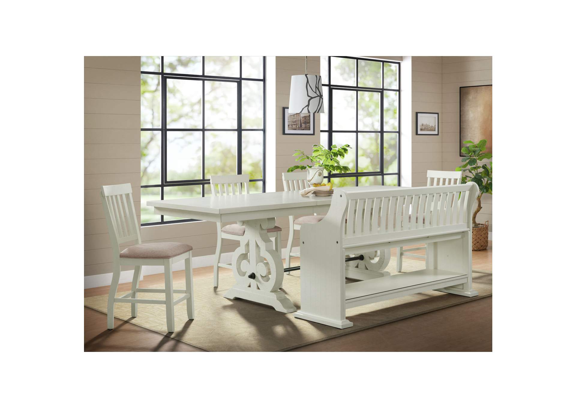 Stone Counter Pew Bench In White,Elements