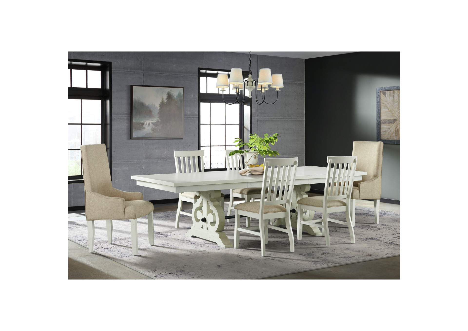 Stone 6 Piece Dining Set In White - Table Four Side Chairs Two Parson Chairs,Elements