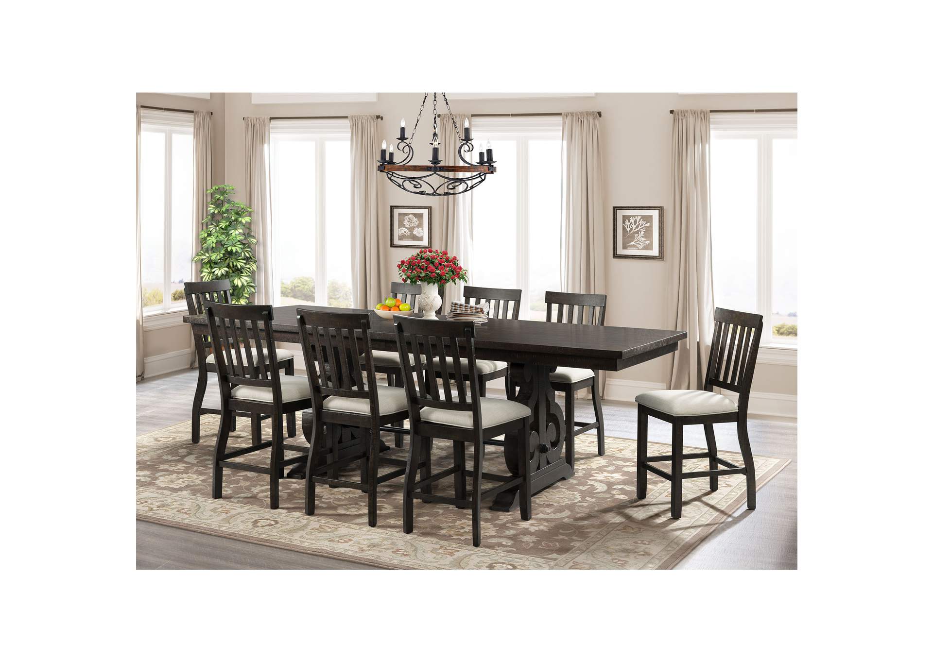Stone Counter Height 9 Piece Dining Set - Table Eight Slat Back Chairs,Elements