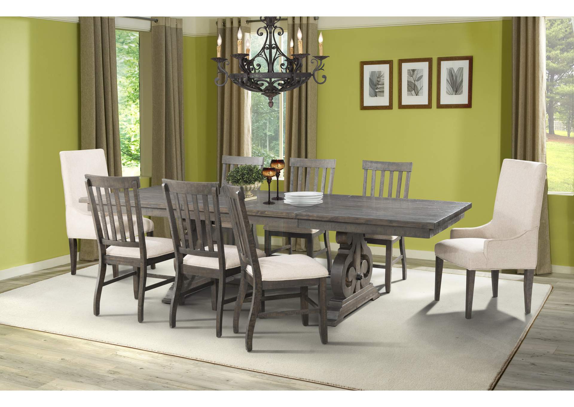Stone Dining 10 Piece Set - Table 6 Side Chairs 2 Parson Chairs Server,Elements