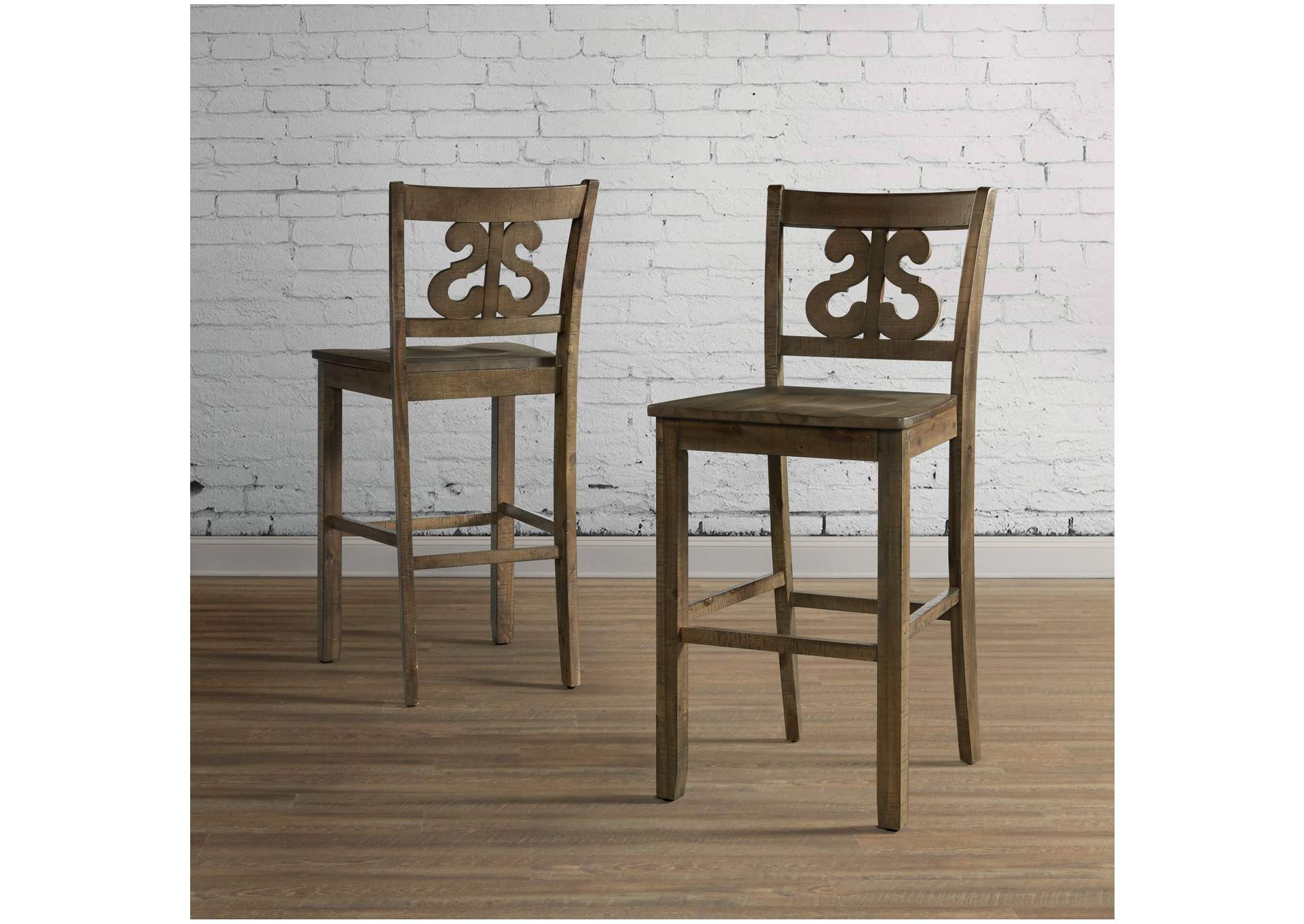 Stone 30 Bar Scroll Back Stool With Wood Seat Grey 2 Per Carton,Elements