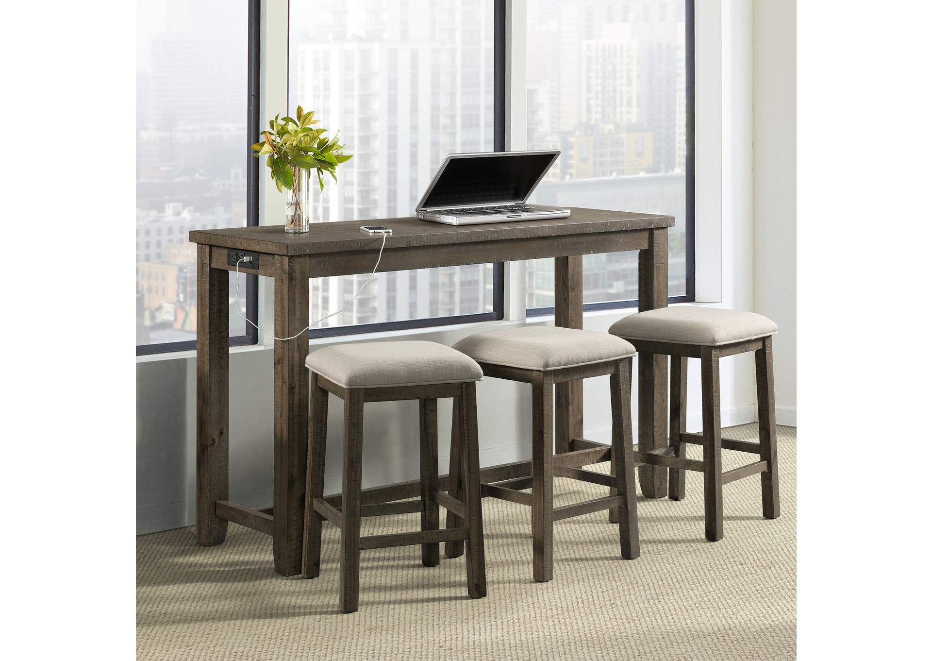 Stone Occasional Bar Table Single Pack Gray Finish Table Three Stools,Elements