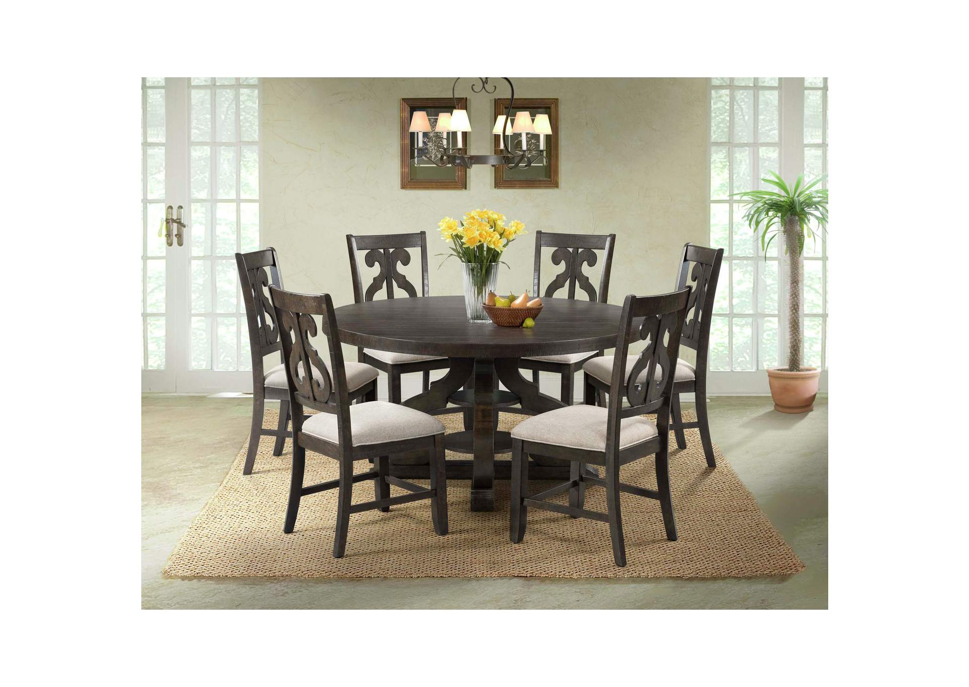 Stone Round 7 Piece Dining Set - Round Table 6 Chairs,Elements