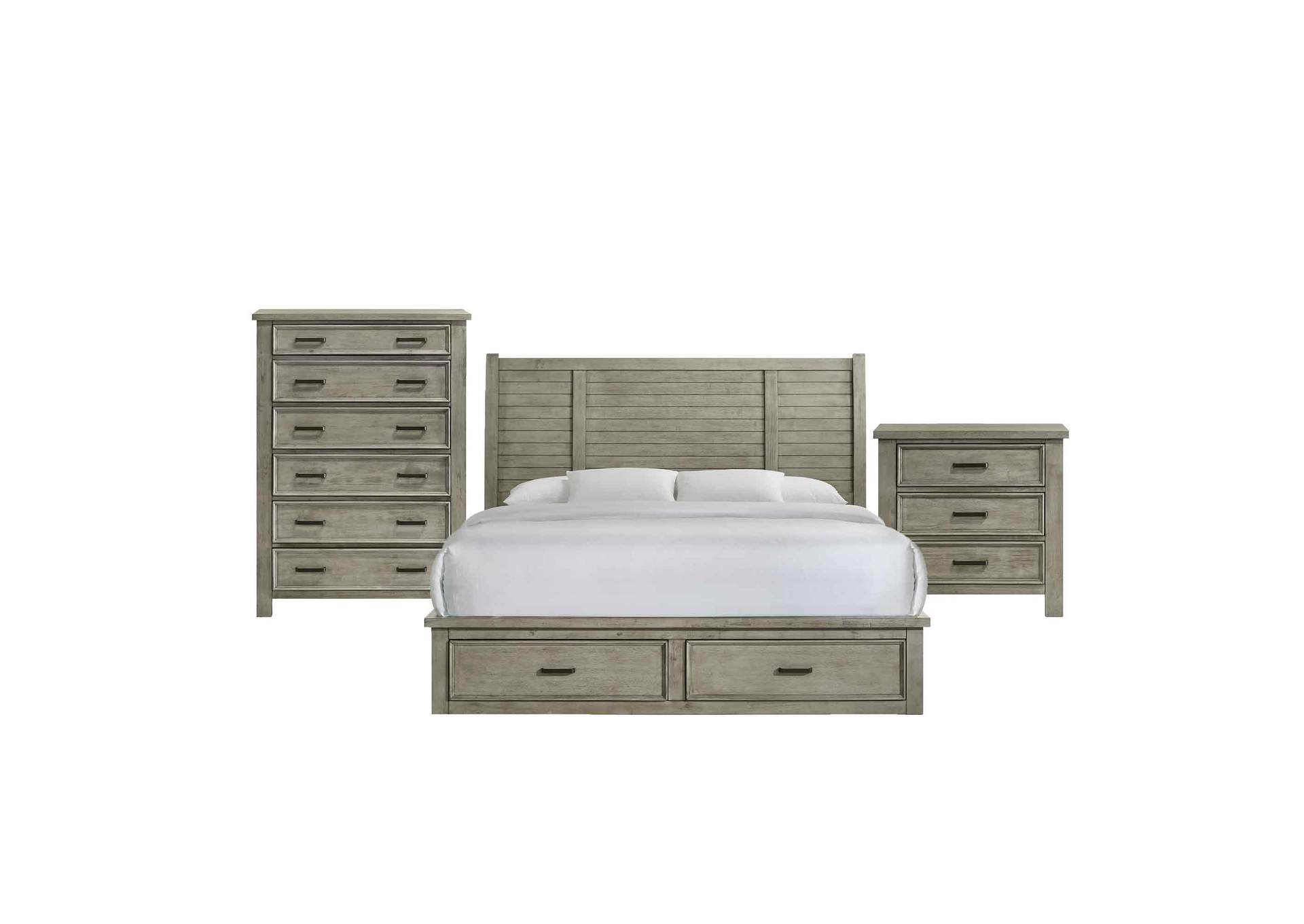 Sullivan King Storage 3 Piece Bedroom Set In Drift Grey,Elements