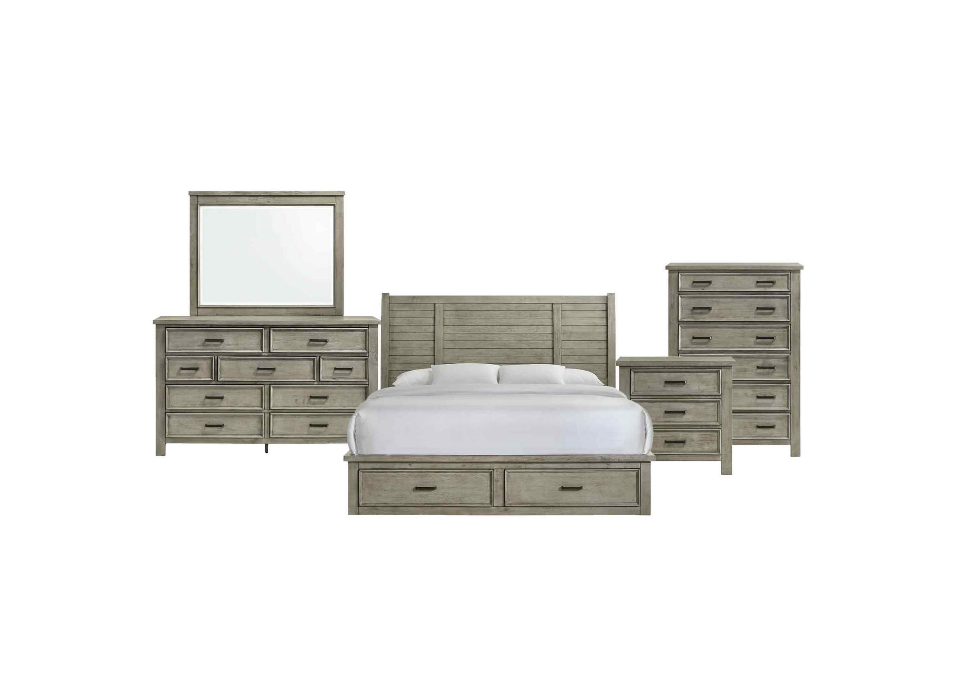 Sullivan King Storage 5 Piece Bedroom Set In Drift Grey,Elements
