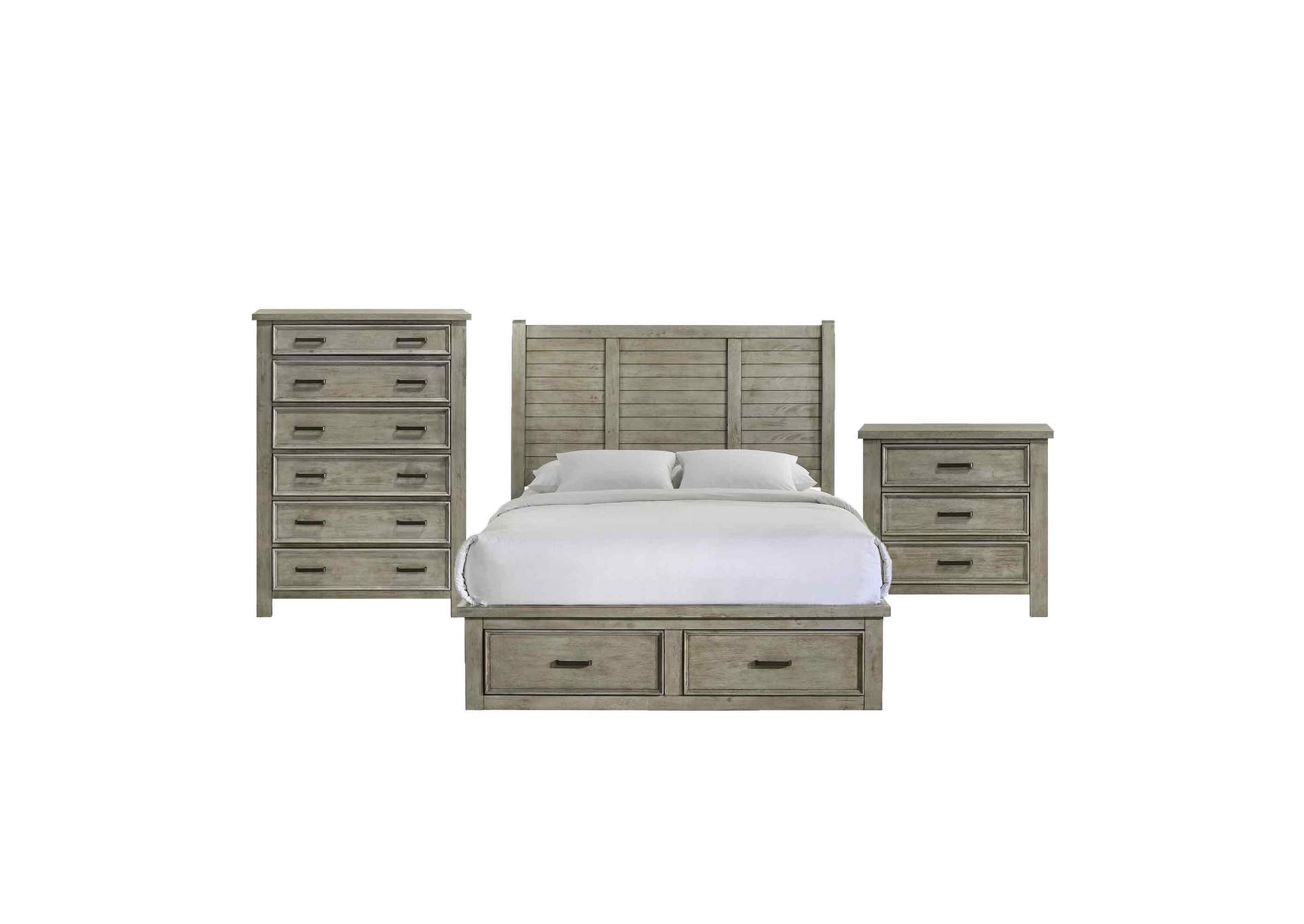 Sullivan Queen Storage 3 Piece Bedroom Set In Drift Grey,Elements