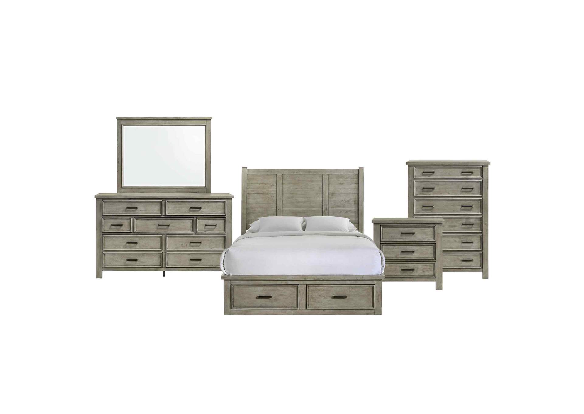 Sullivan Queen Storage 5 Piece Bedroom Set In Drift Grey,Elements