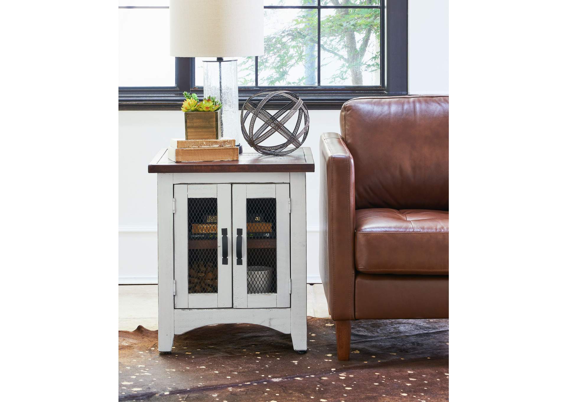 Thomas End Table White With Brown Top,Elements