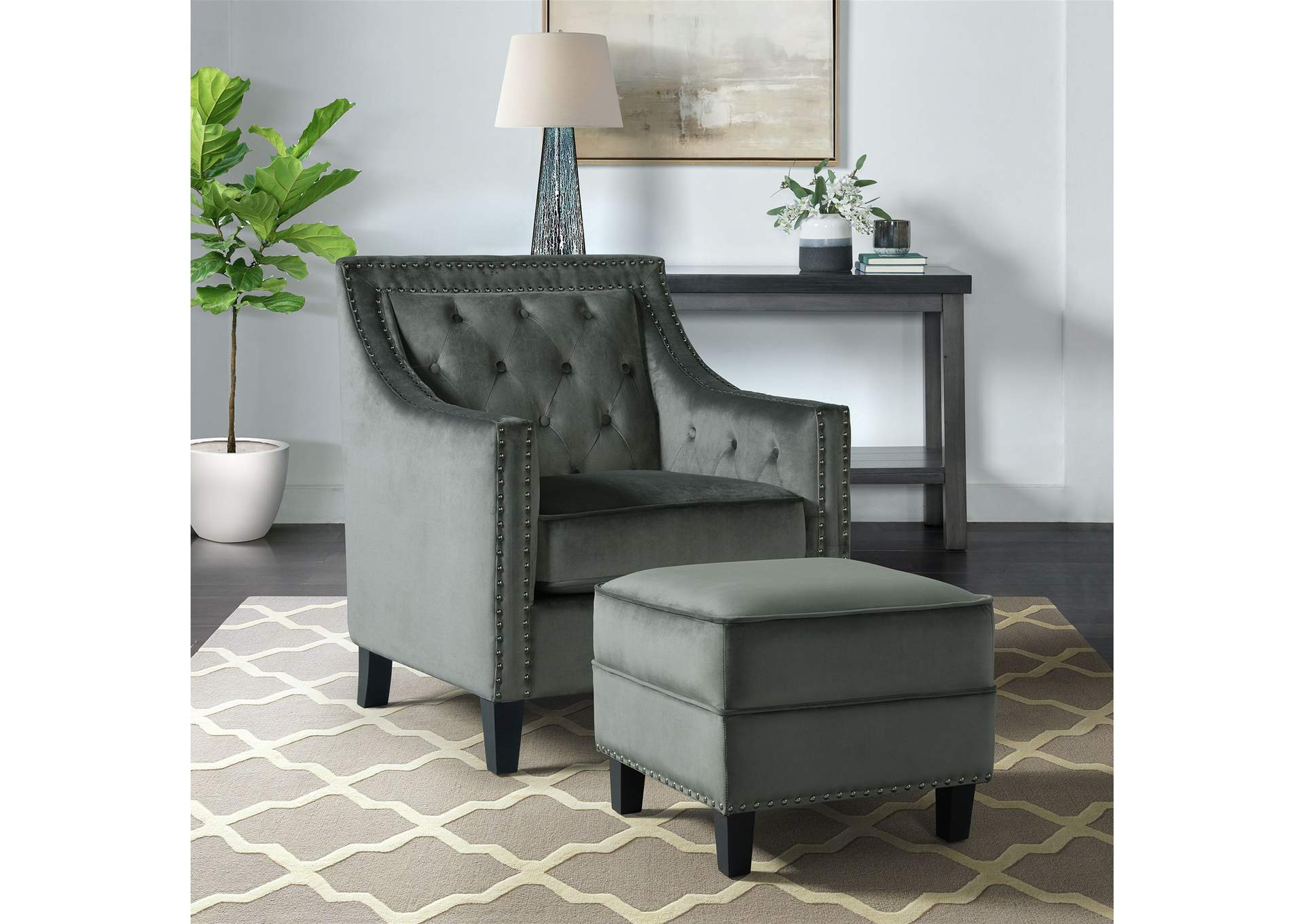 Tiffany Ottoman In Broadway Metal,Elements